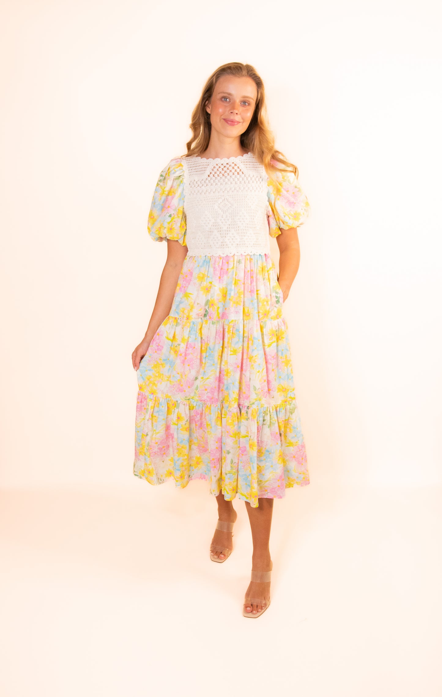 The Mara Crochet Tiered Midi in Floral