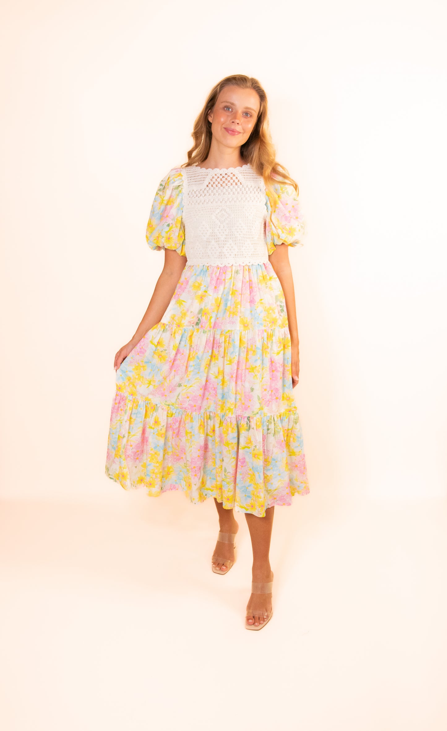 The Mara Crochet Tiered Midi in Floral