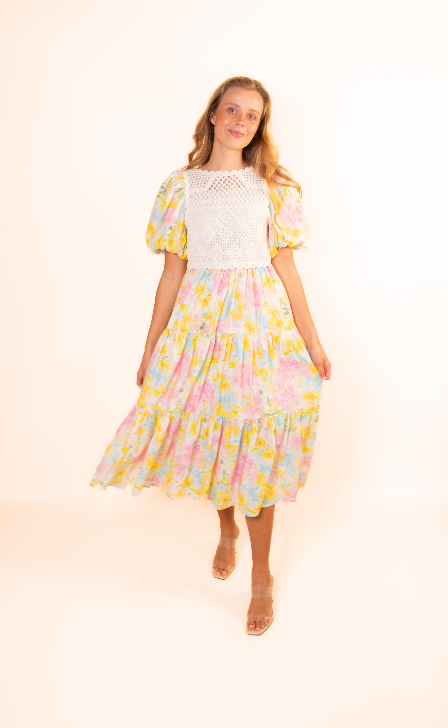 The Mara Crochet Tiered Midi in Floral