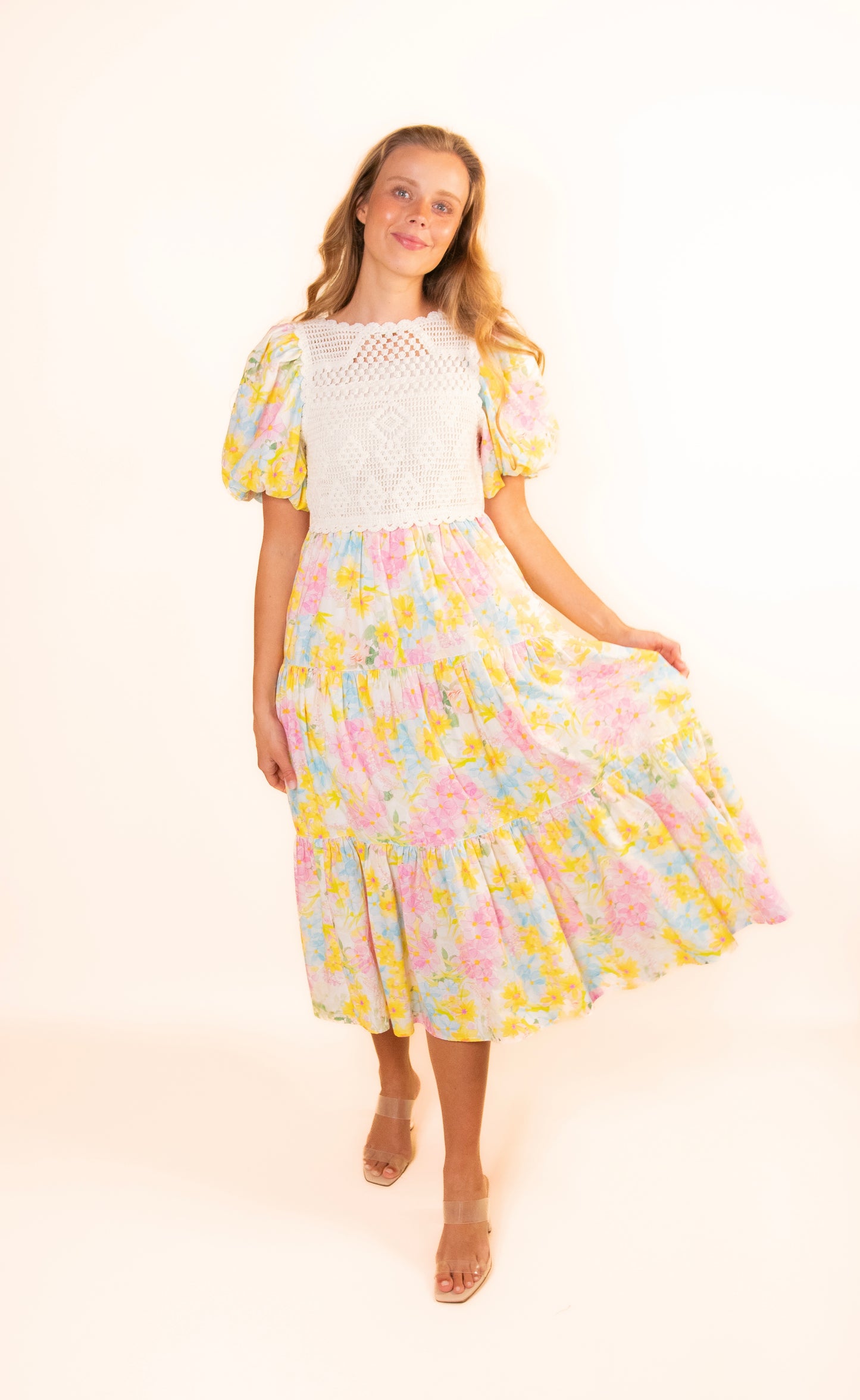 The Mara Crochet Tiered Midi in Floral