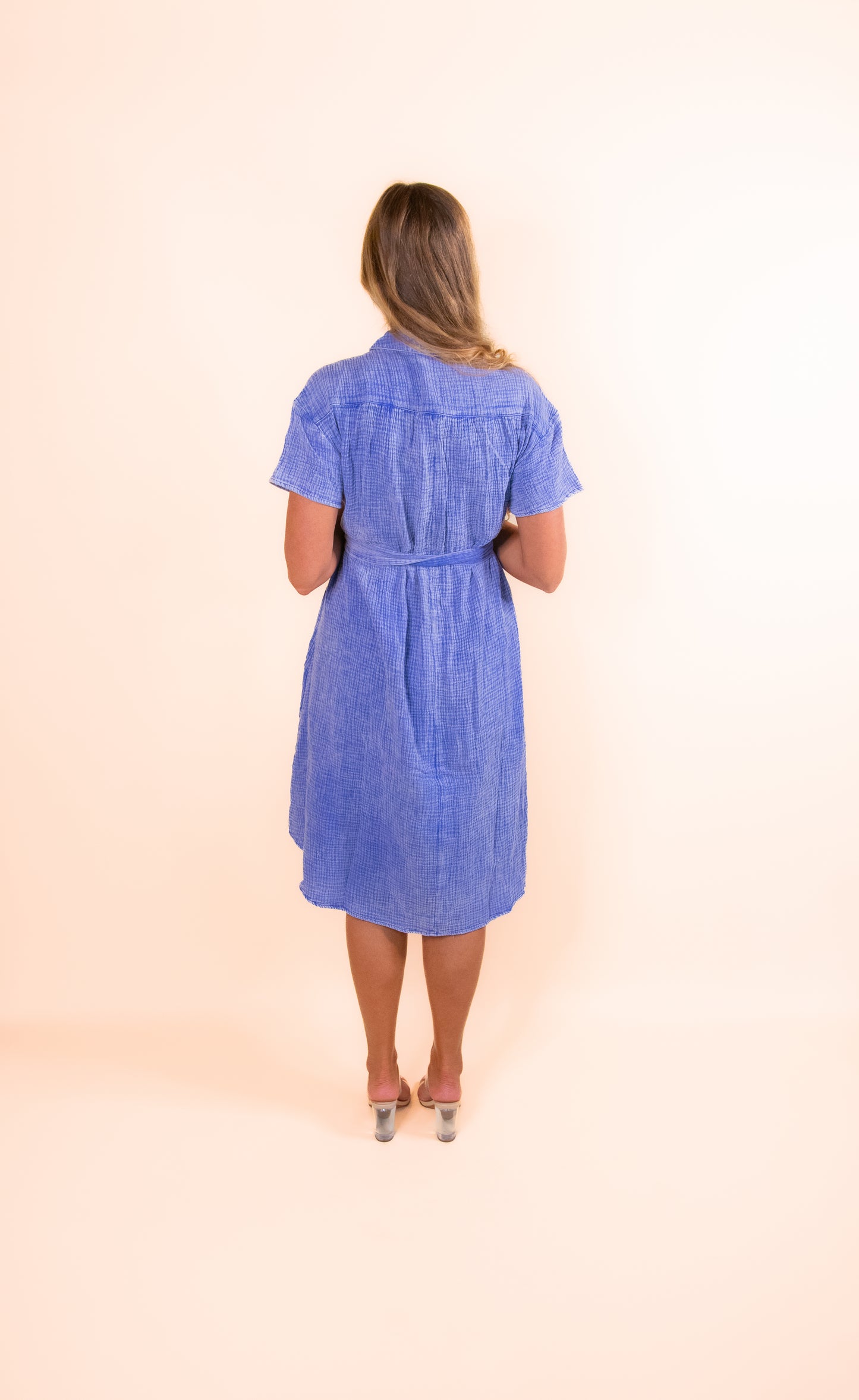 FINAL RESTOCK - The Ellie Washed Gauze Belt Dress in Blue