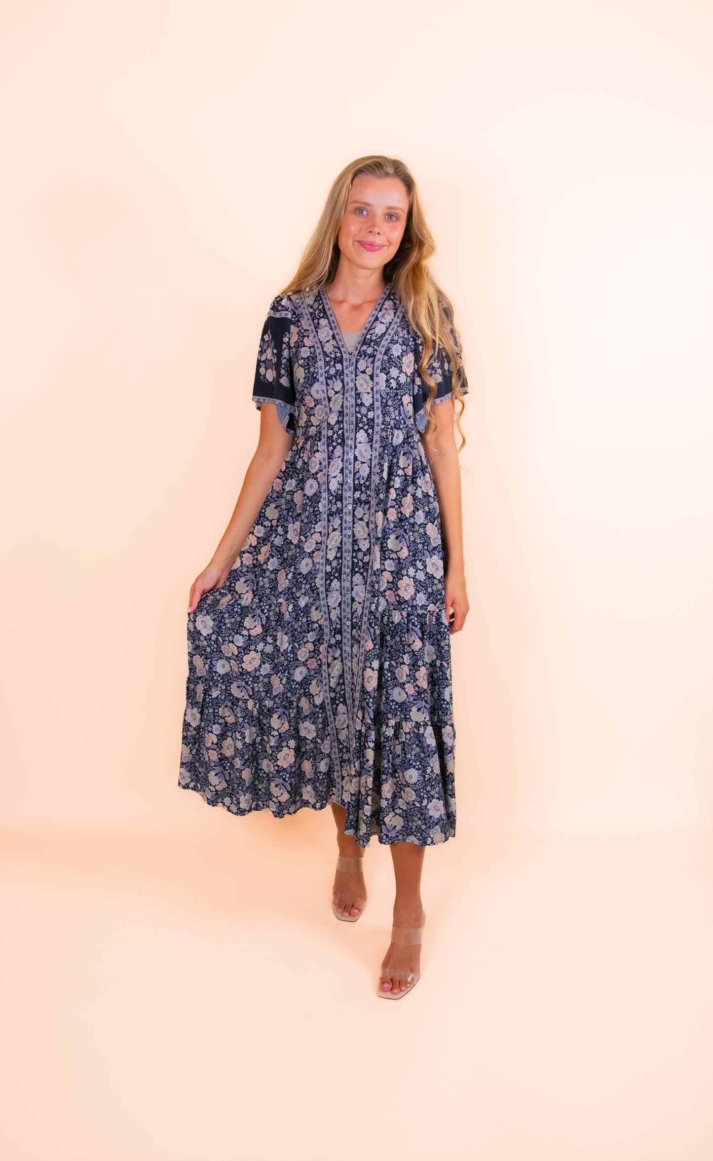 The Allie Boho Dress in Navy Floral