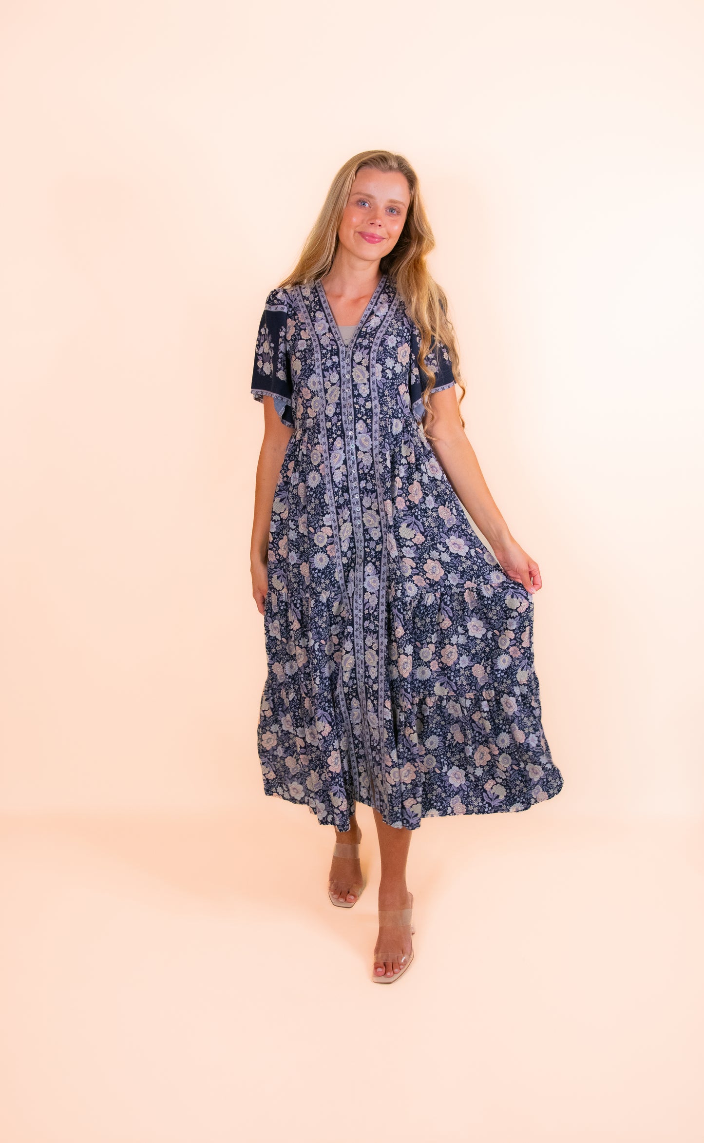 The Allie Boho Dress in Navy Floral