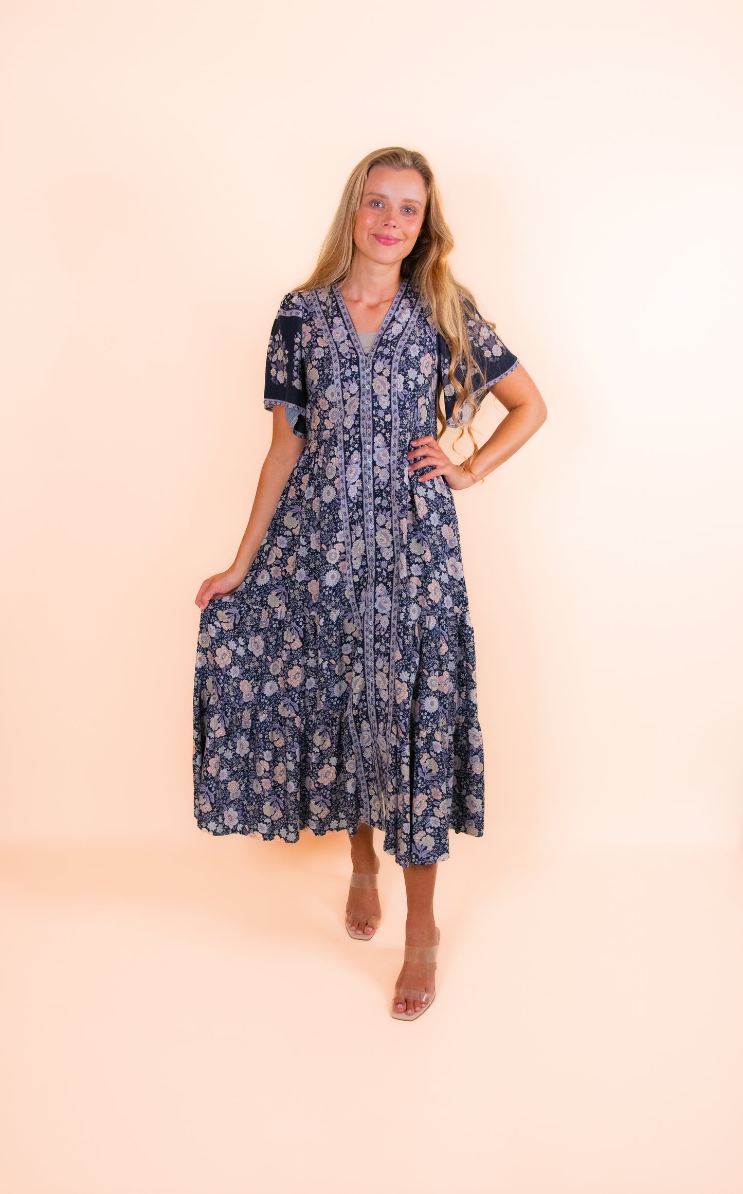 The Allie Boho Dress in Navy Floral