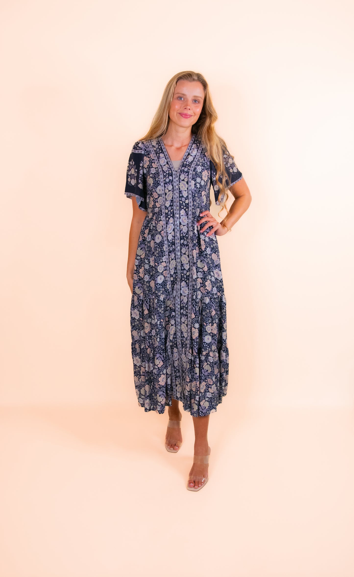 The Allie Boho Dress in Navy Floral