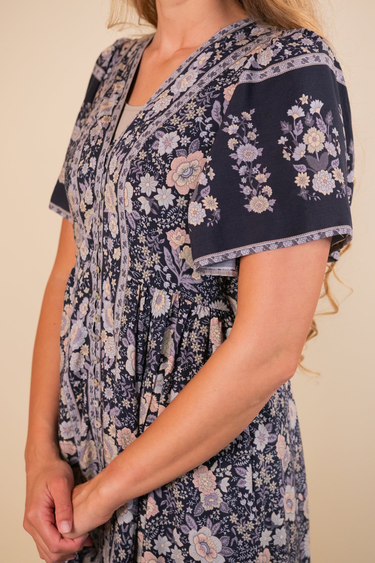 The Allie Boho Dress in Navy Floral