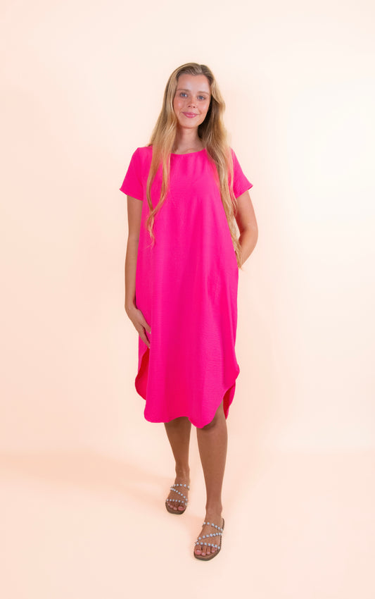 The Jenna T-Shirt Dress in Hot Pink