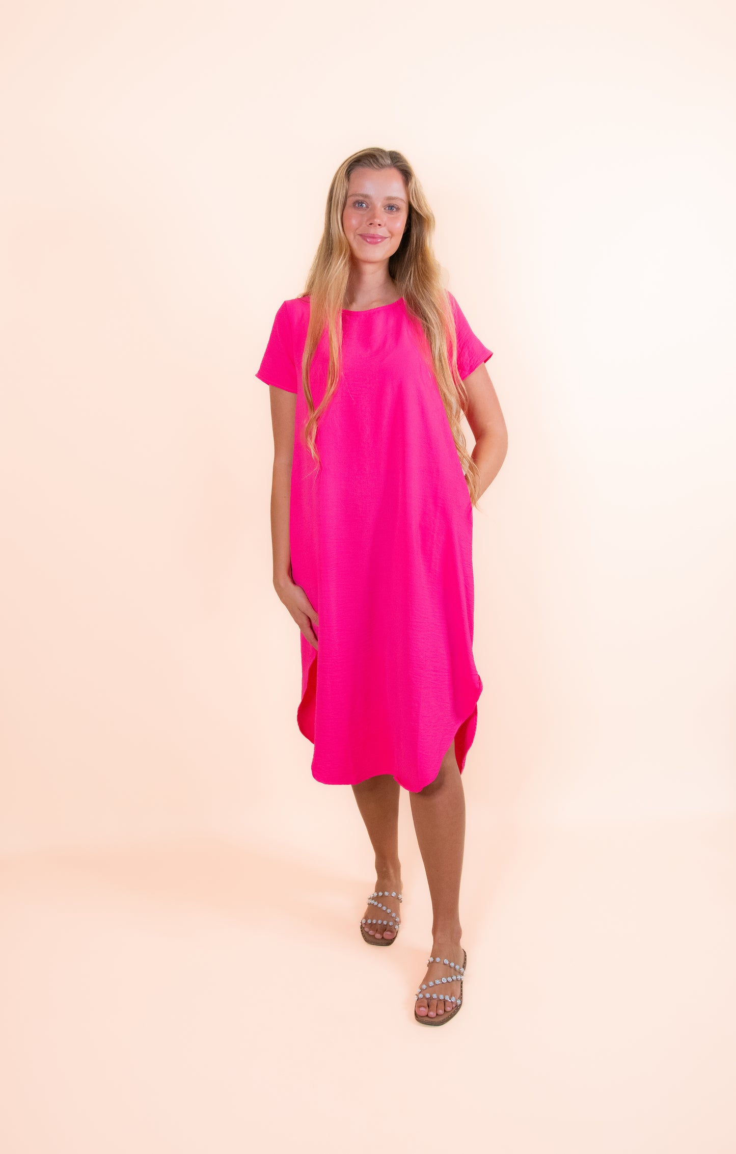 The Jenna T-Shirt Dress in Hot Pink