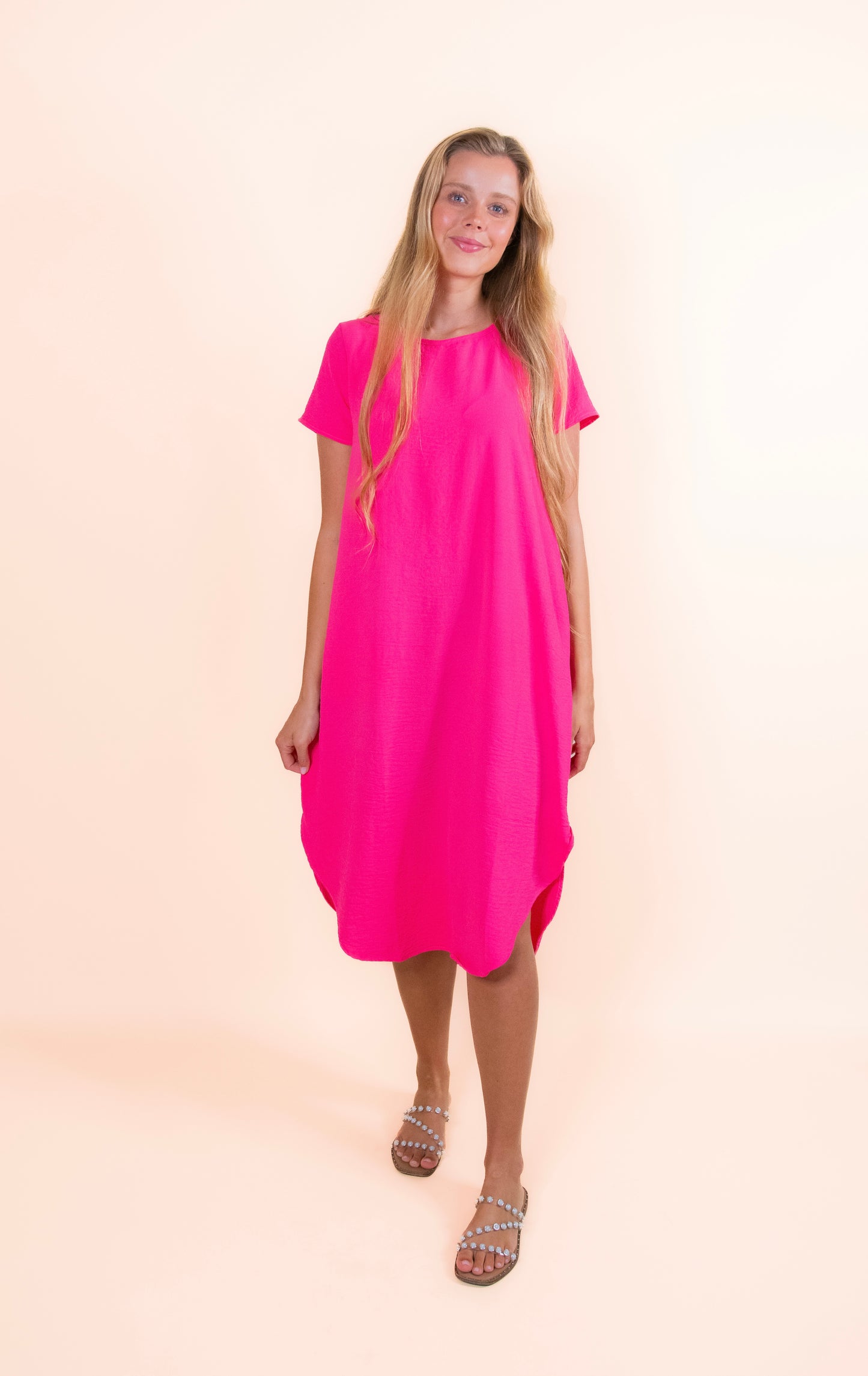 The Jenna T-Shirt Dress in Hot Pink