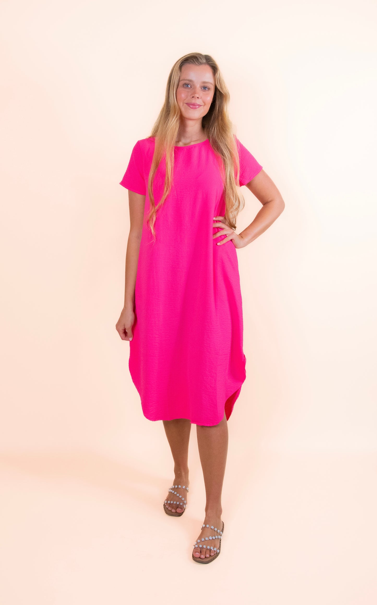 The Jenna T-Shirt Dress in Hot Pink