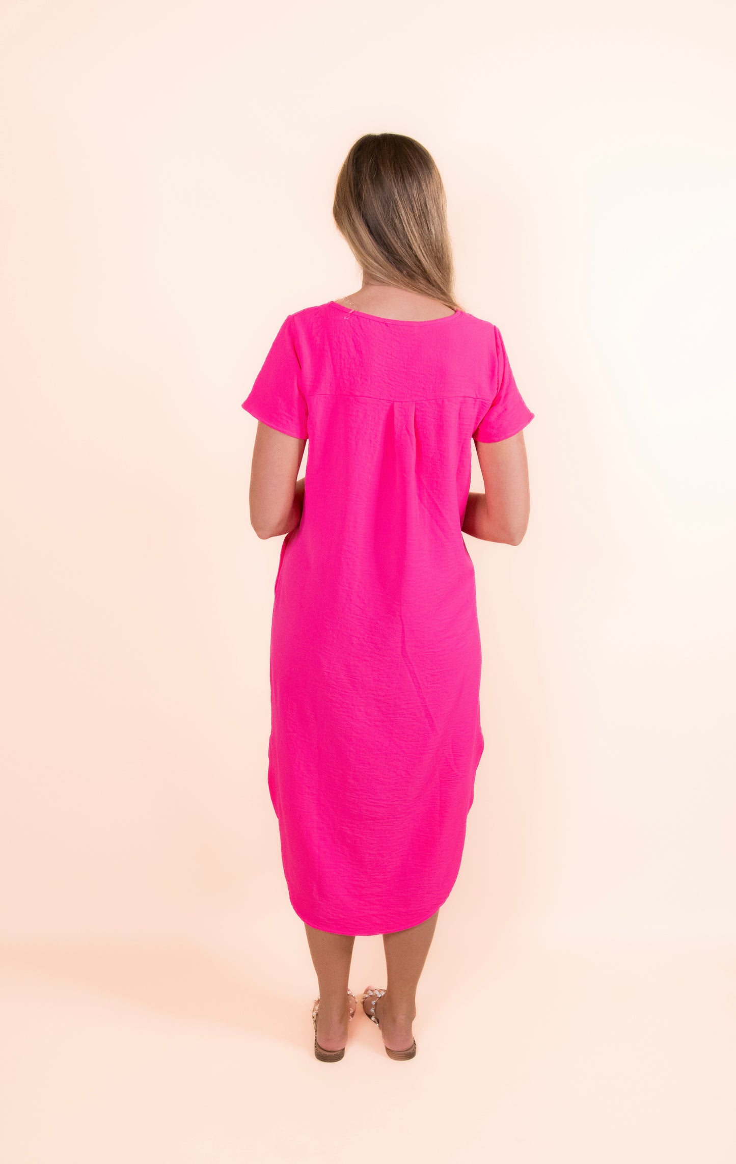 The Jenna T-Shirt Dress in Hot Pink