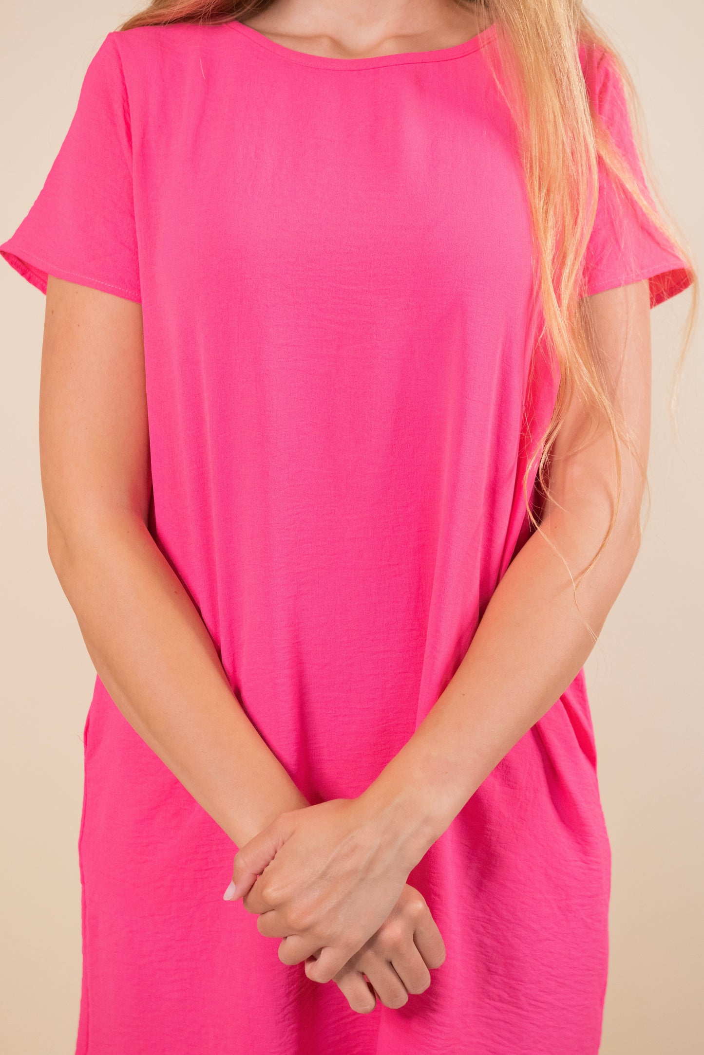 The Jenna T-Shirt Dress in Hot Pink