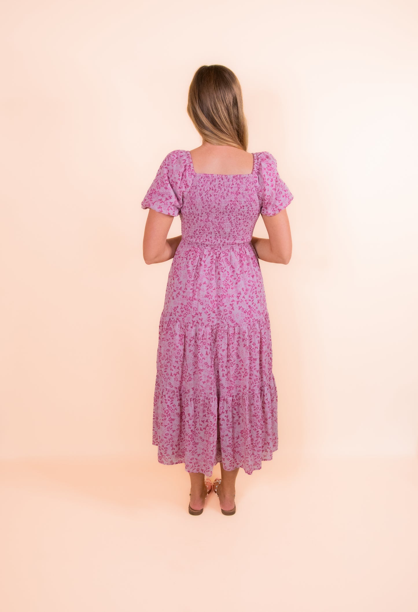 The Kali Smocked Dress in Pink Floral