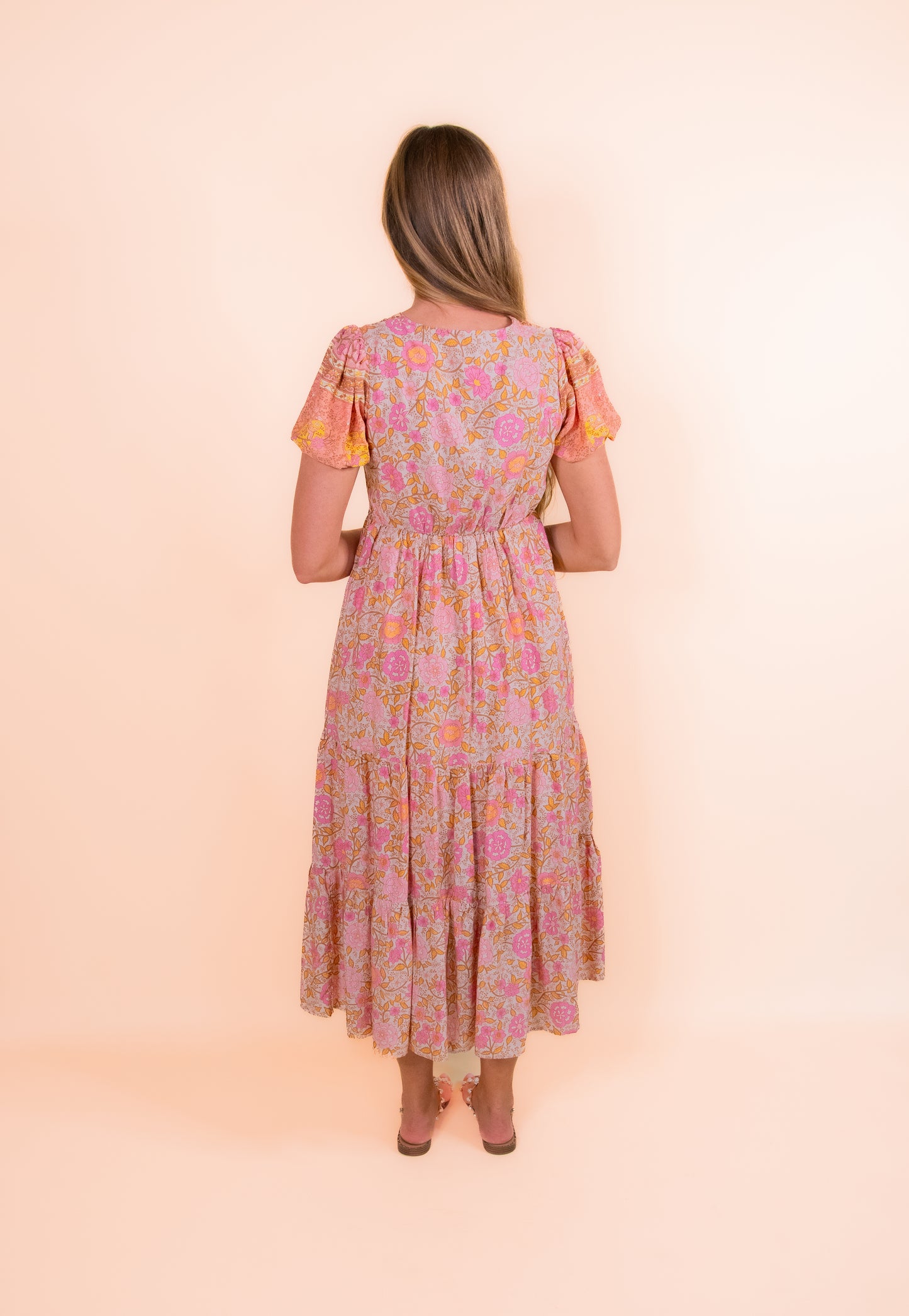 The Allie Boho Dress in Golden Pink Floral