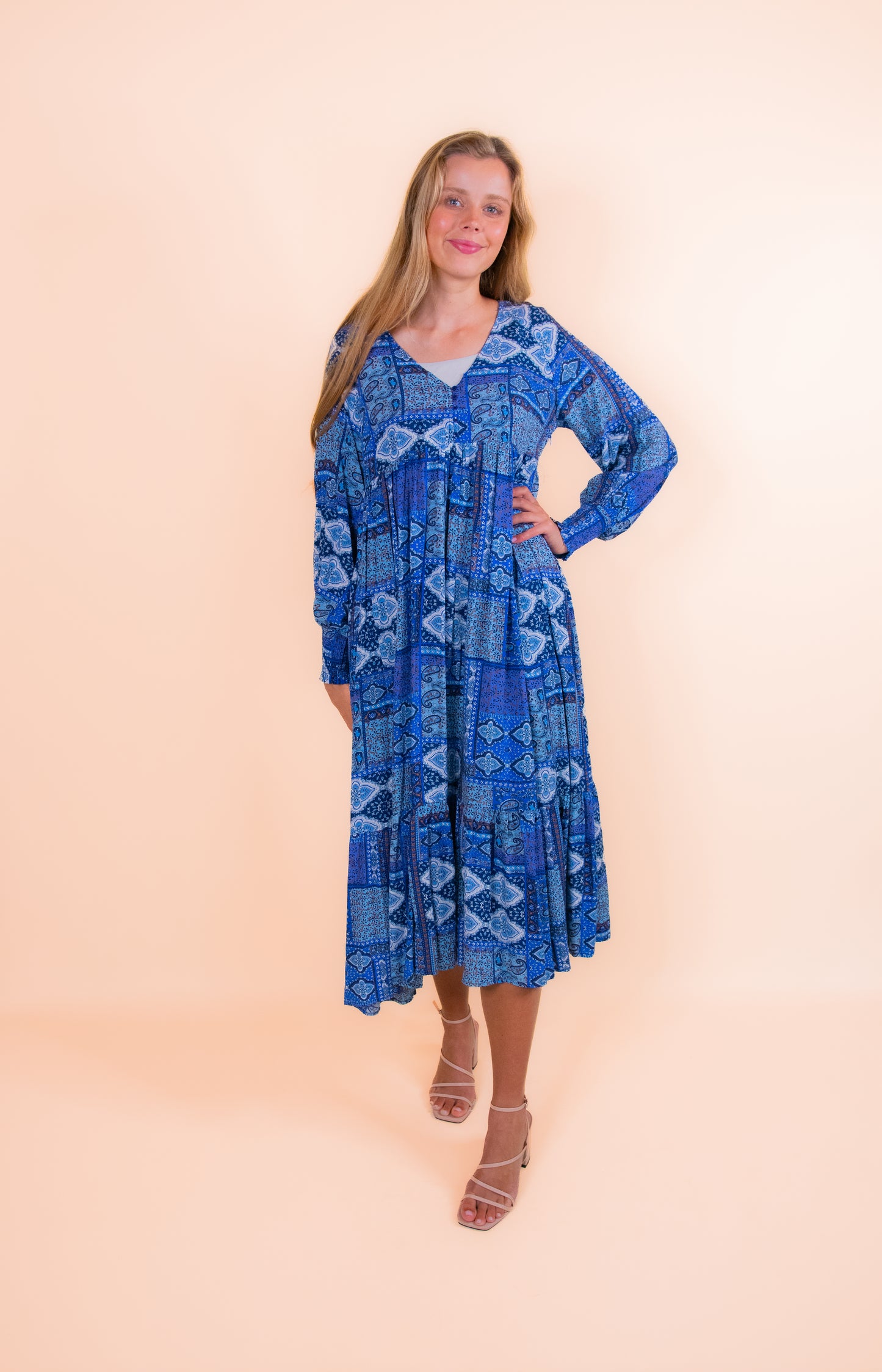 The Rowan Dress in Blue Patchwork