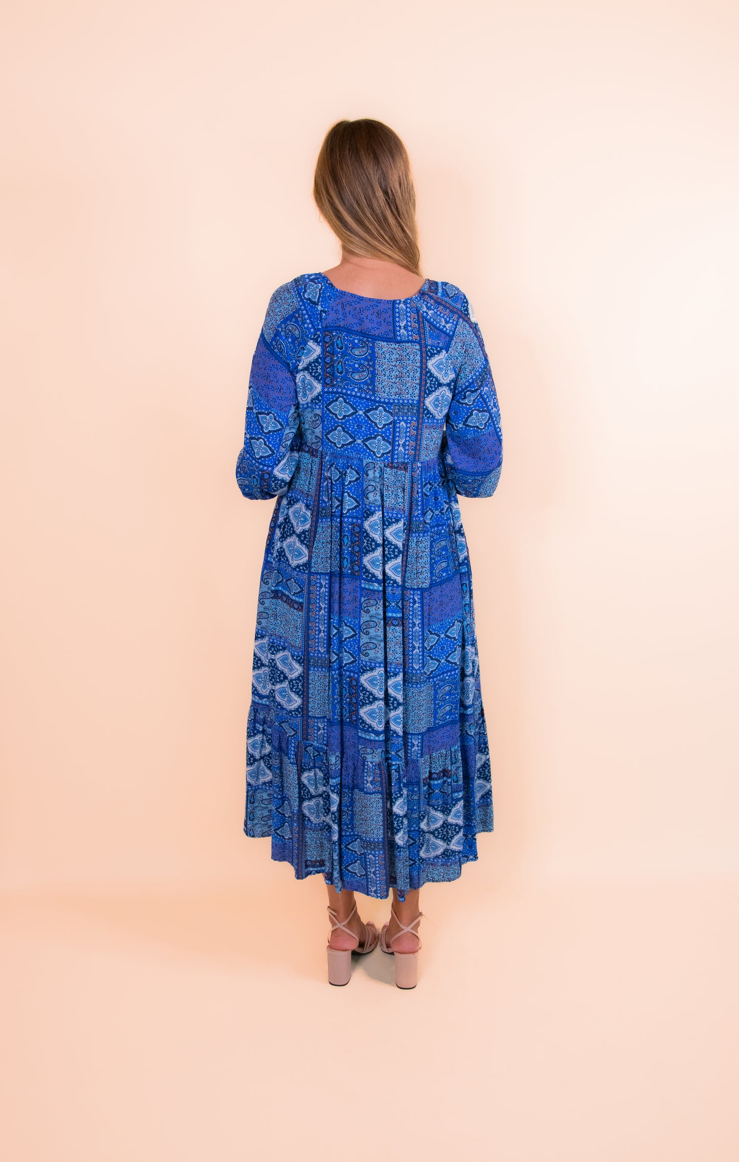 The Rowan Dress in Blue Patchwork