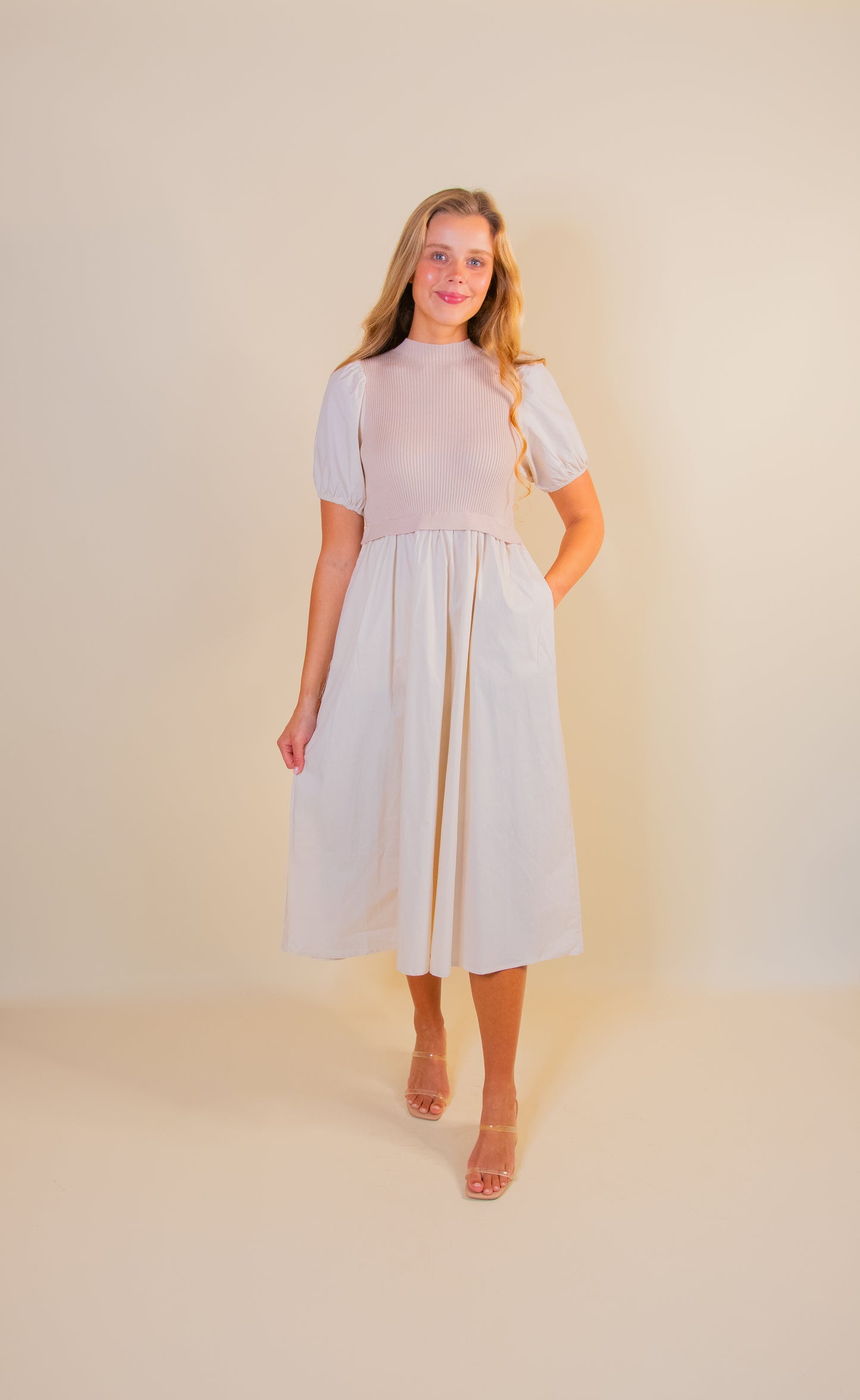 The Kori Mockneck Dress in Cream