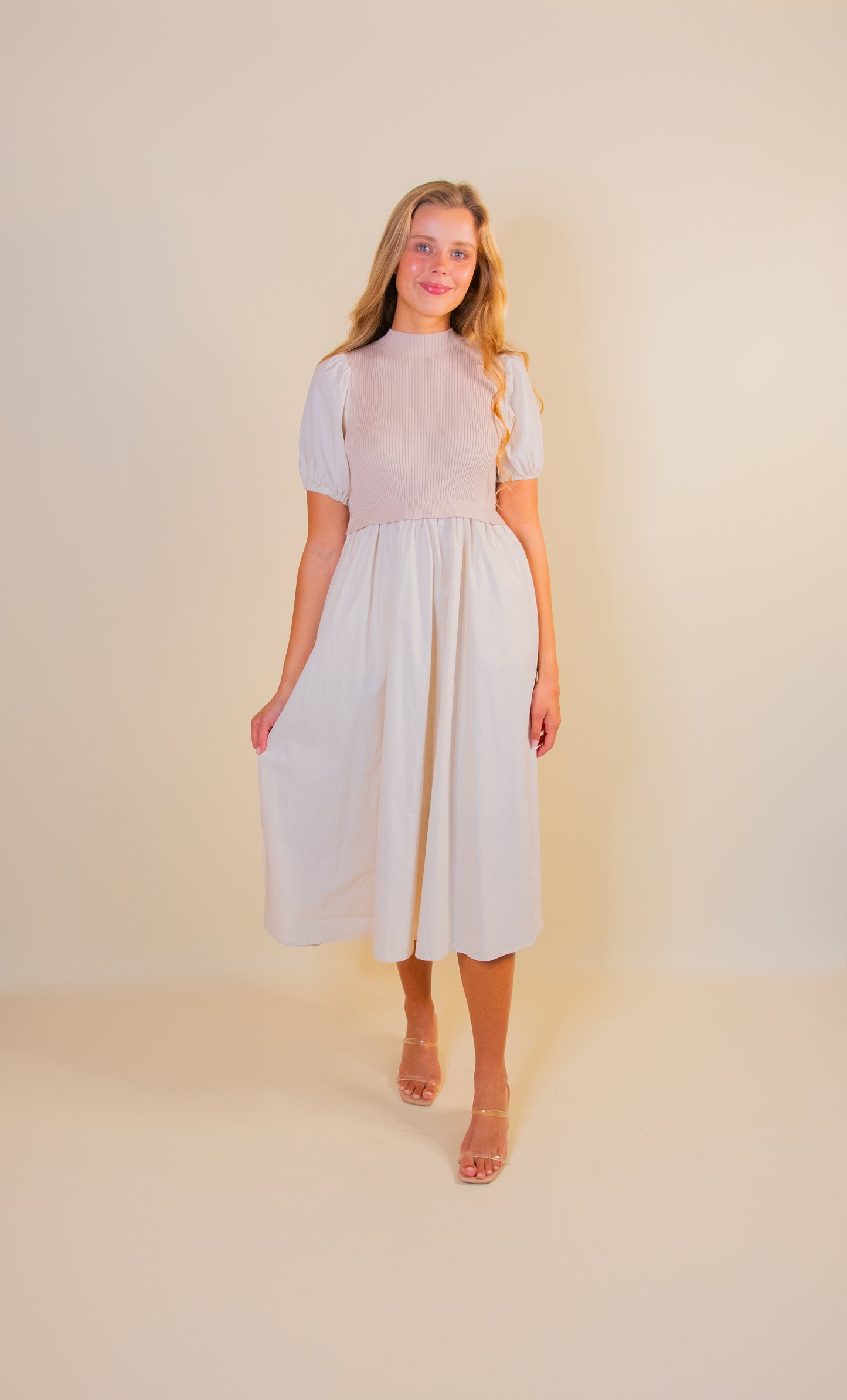 The Kori Mockneck Dress in Cream