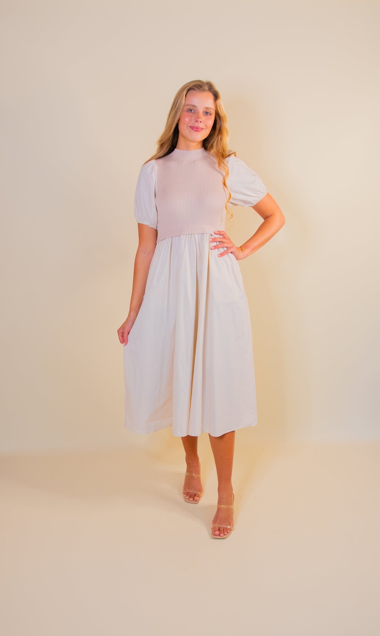 The Kori Mockneck Dress in Cream