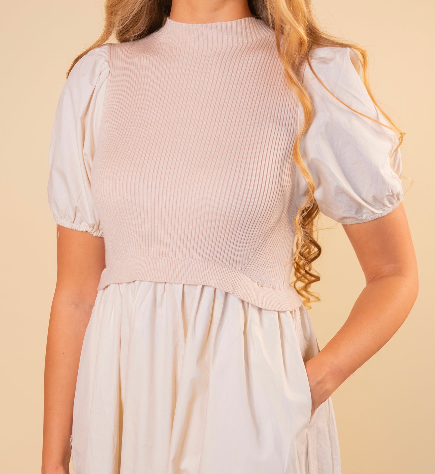 The Kori Mockneck Dress in Cream