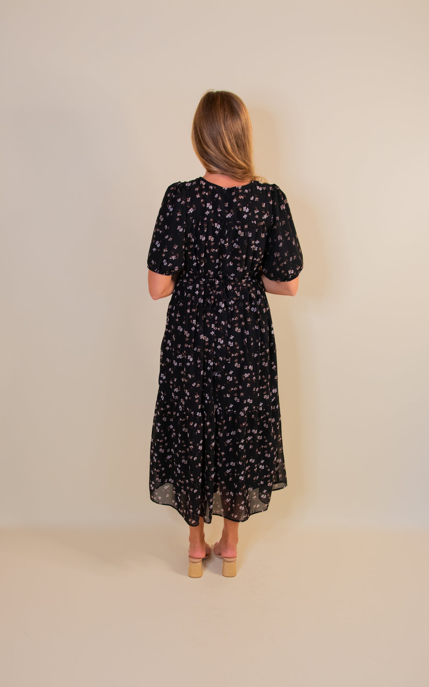 The Sasha Smocked Dress in Black Floral