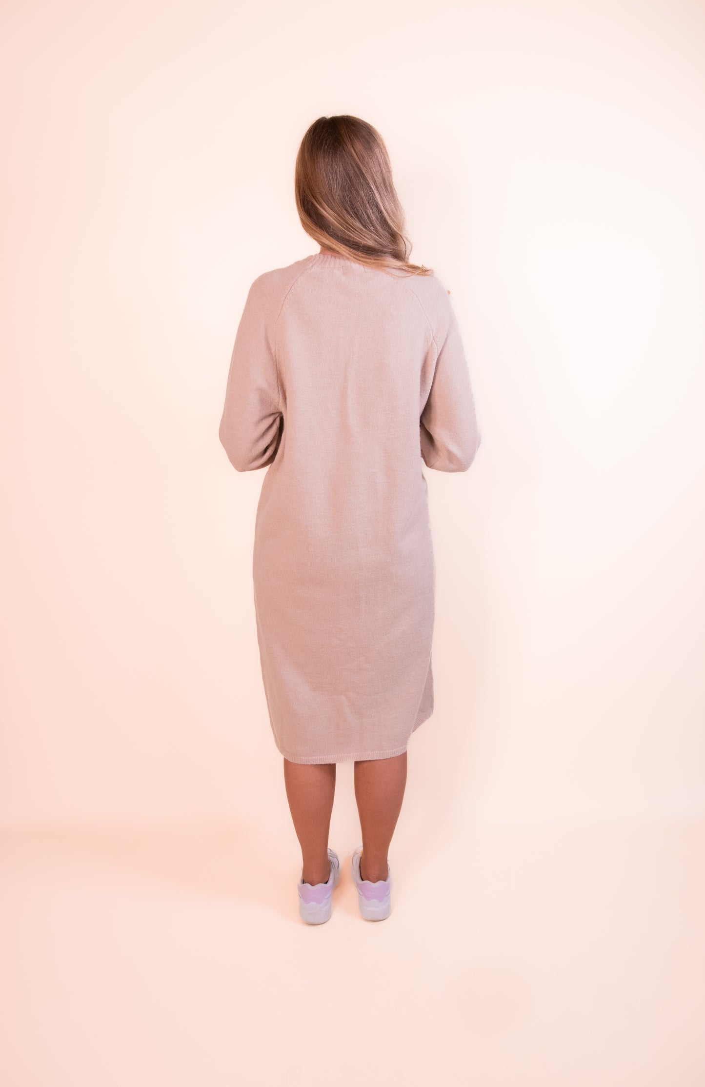 The Kara Crew Sweater Dress in Tan