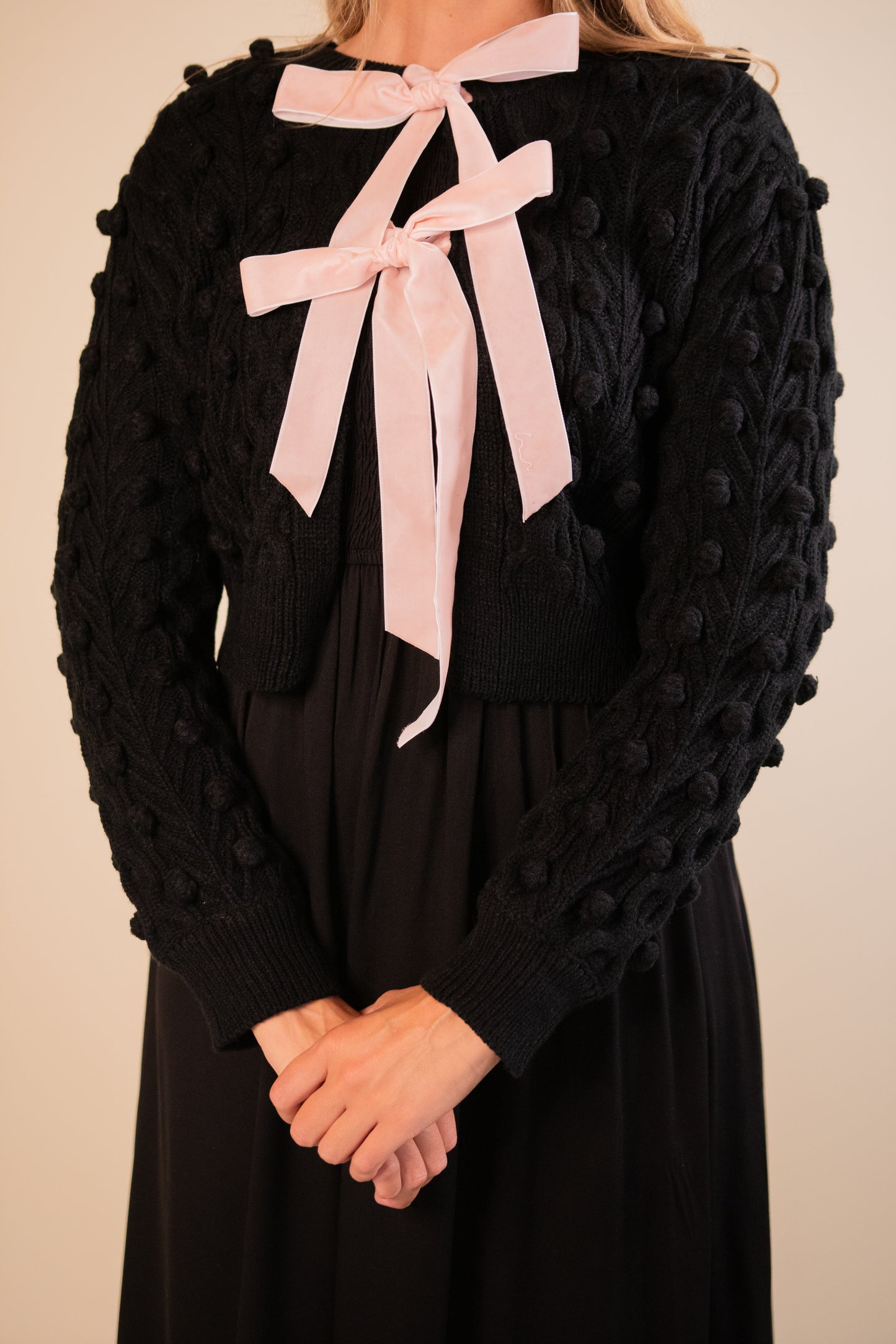 The Scarlett Knit Bow Cardigan in Black