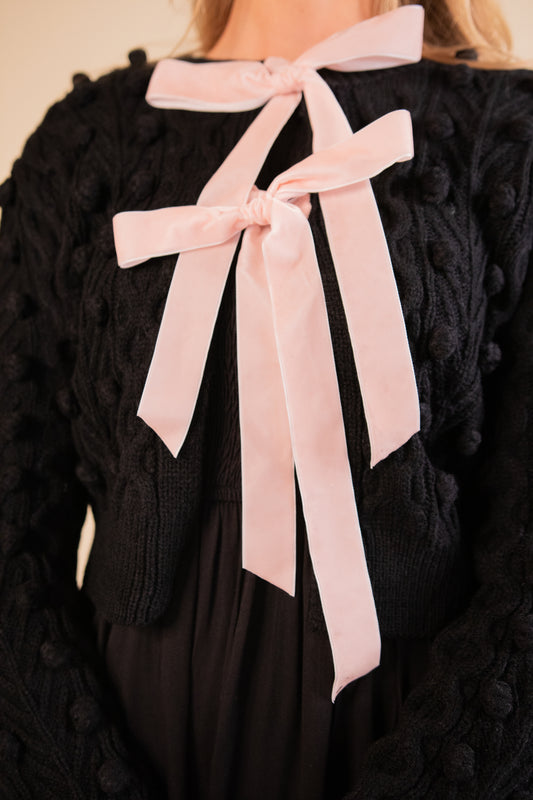 The Scarlett Knit Bow Cardigan in Black