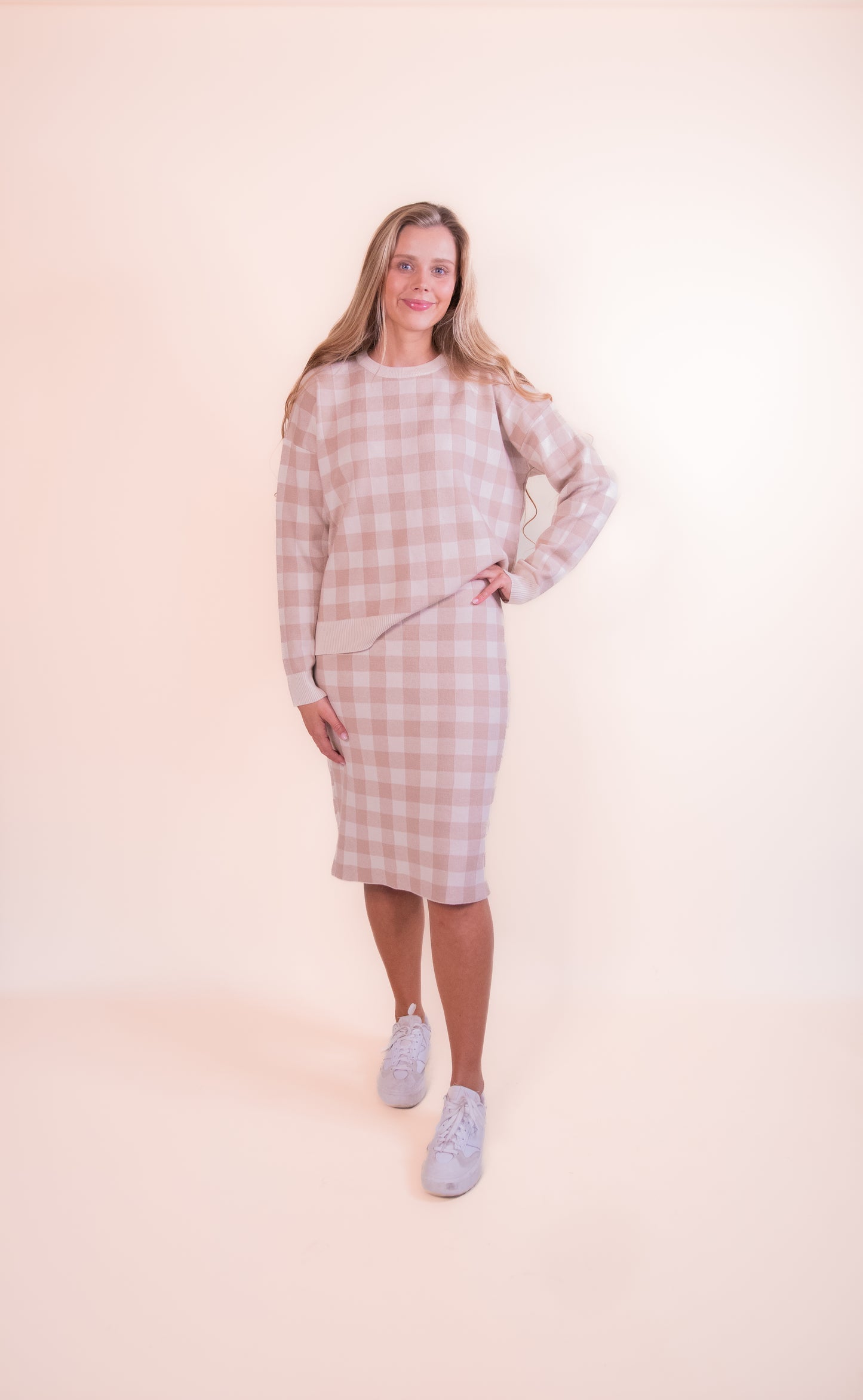 The Gemma Sweater Set in Tan Gingham