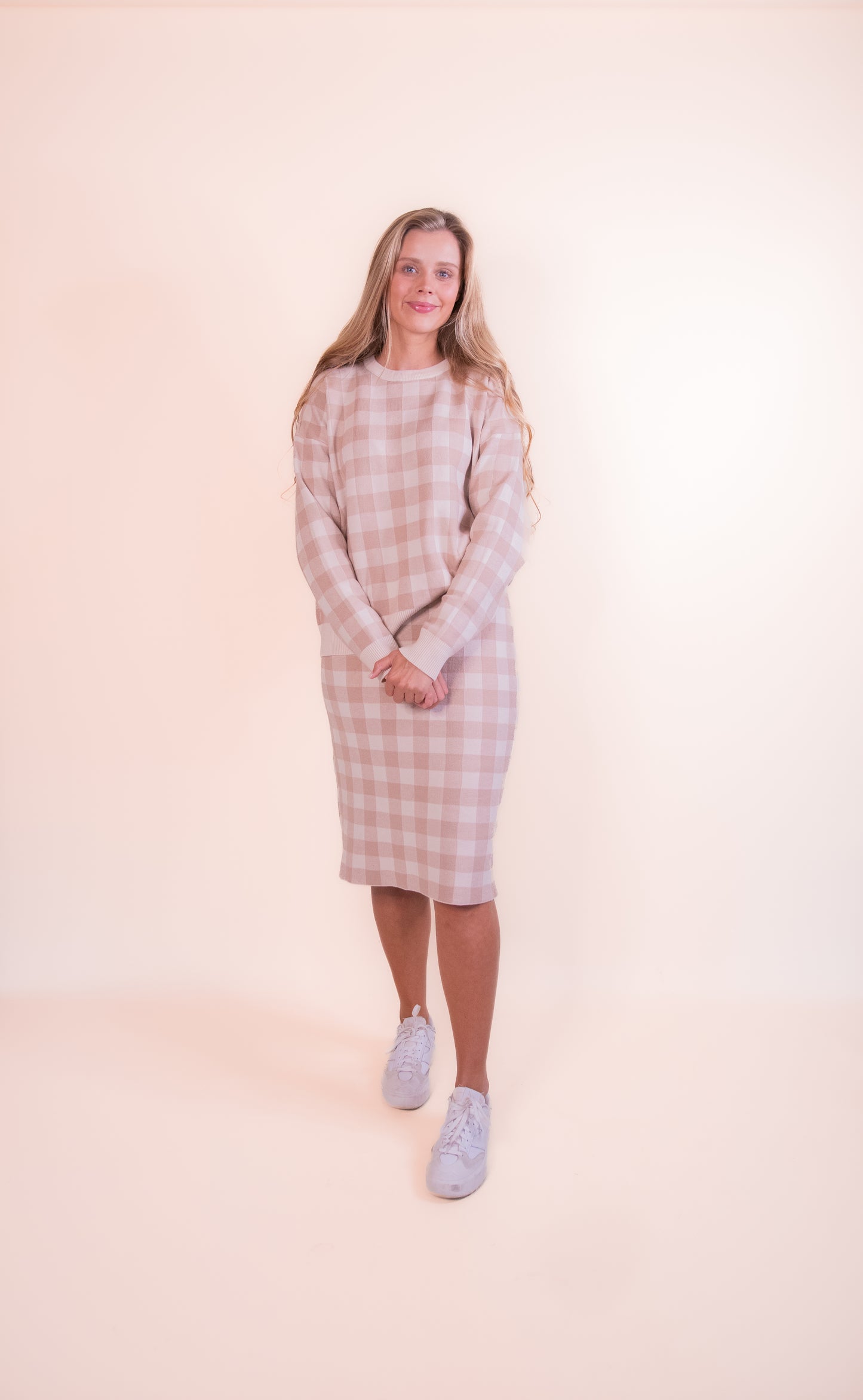 The Gemma Sweater Set in Tan Gingham