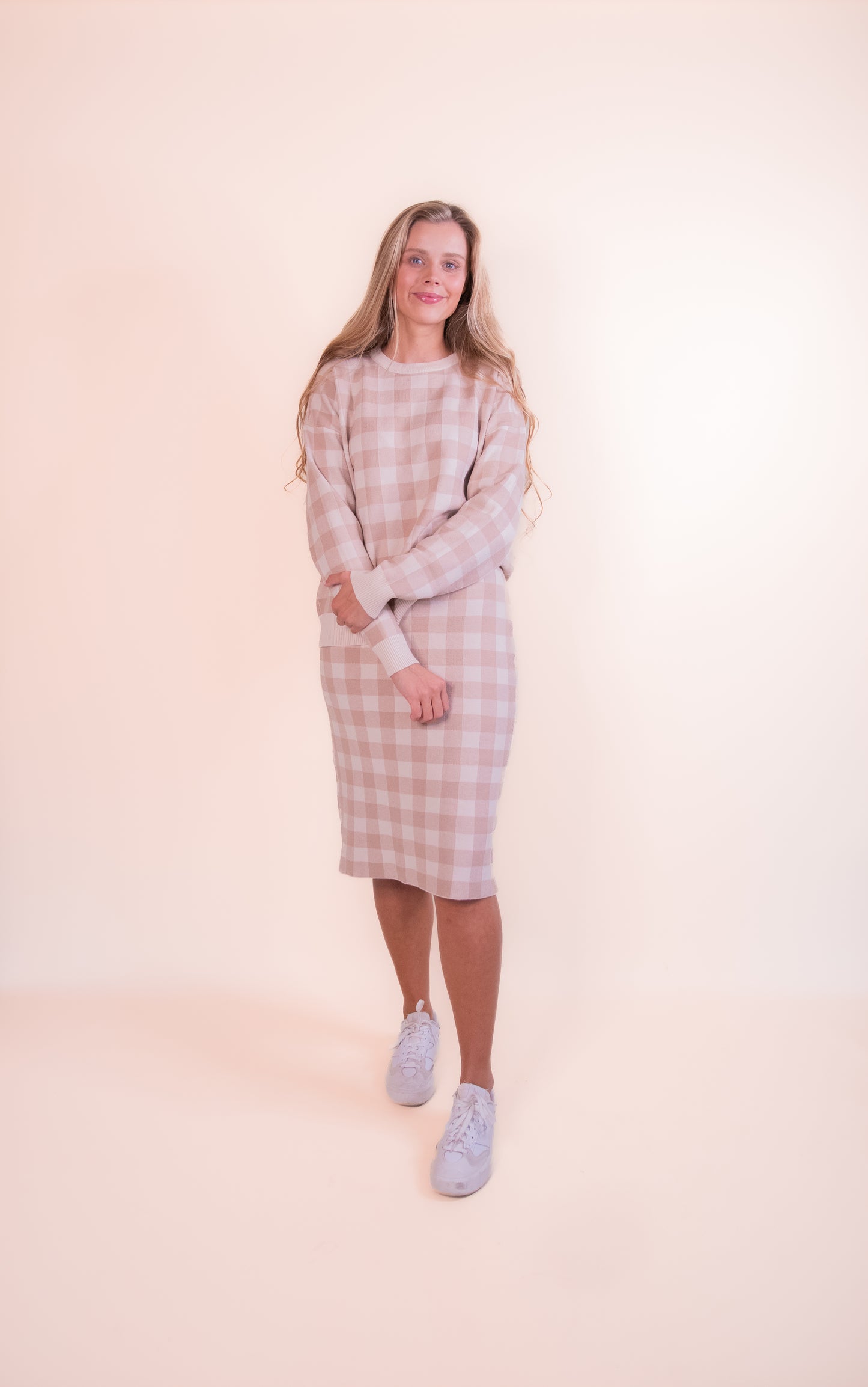 The Gemma Sweater Set in Tan Gingham