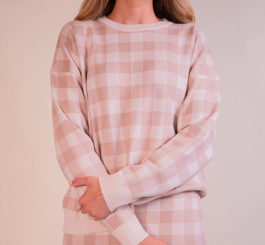 The Gemma Sweater Set in Tan Gingham