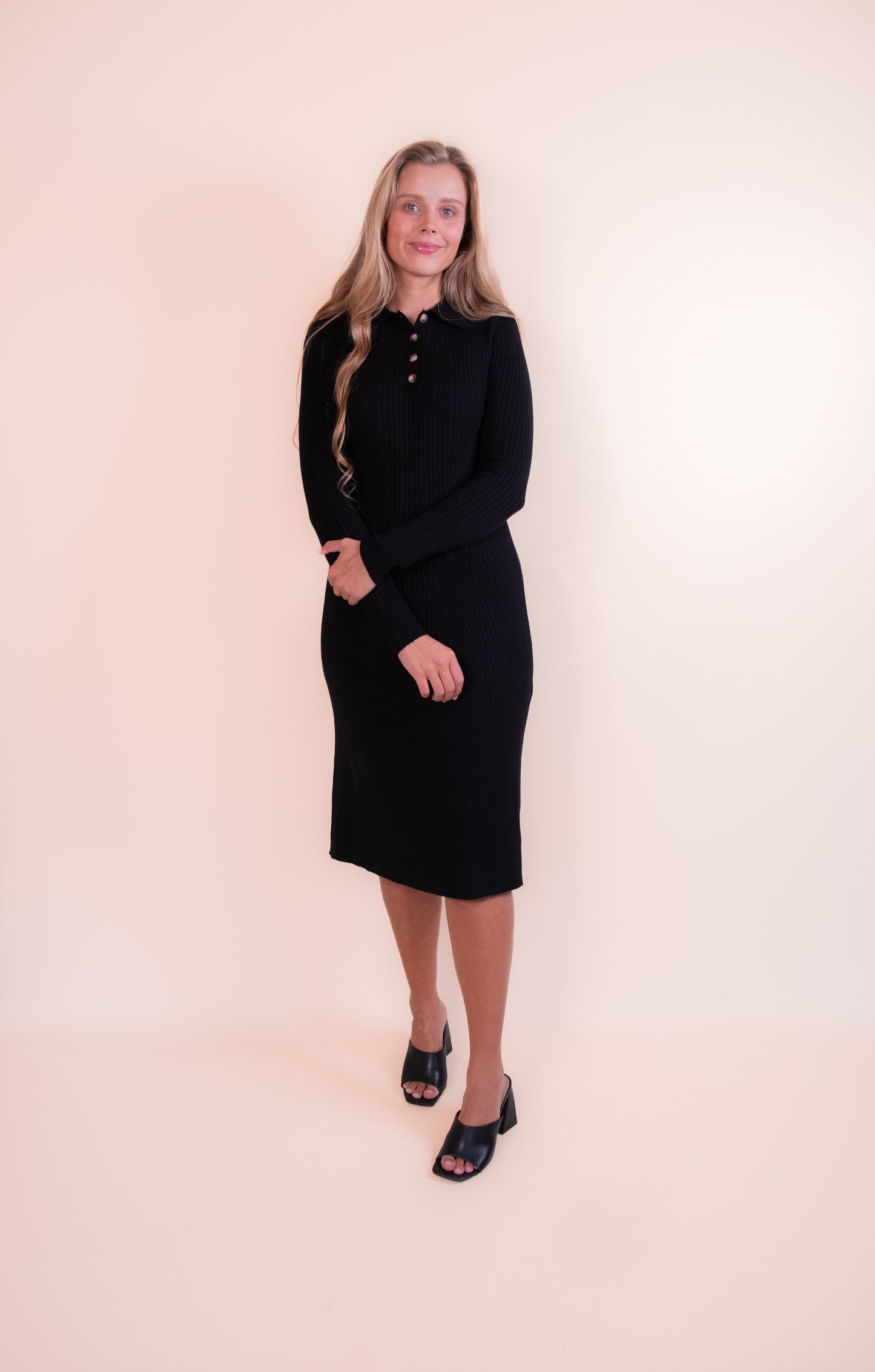 The Kallie Collared Sweater Dress in Black