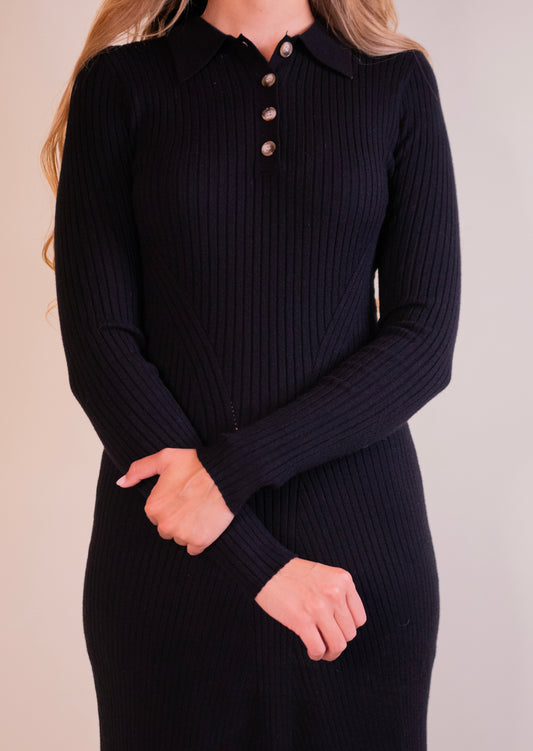 The Kallie Collared Sweater Dress in Black