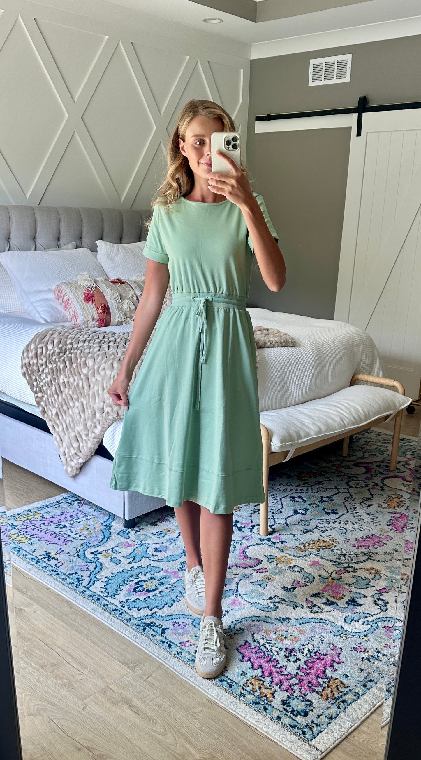 RESTOCKED - The Maren 100% Cotton Ponte Lounge Dress in Sage