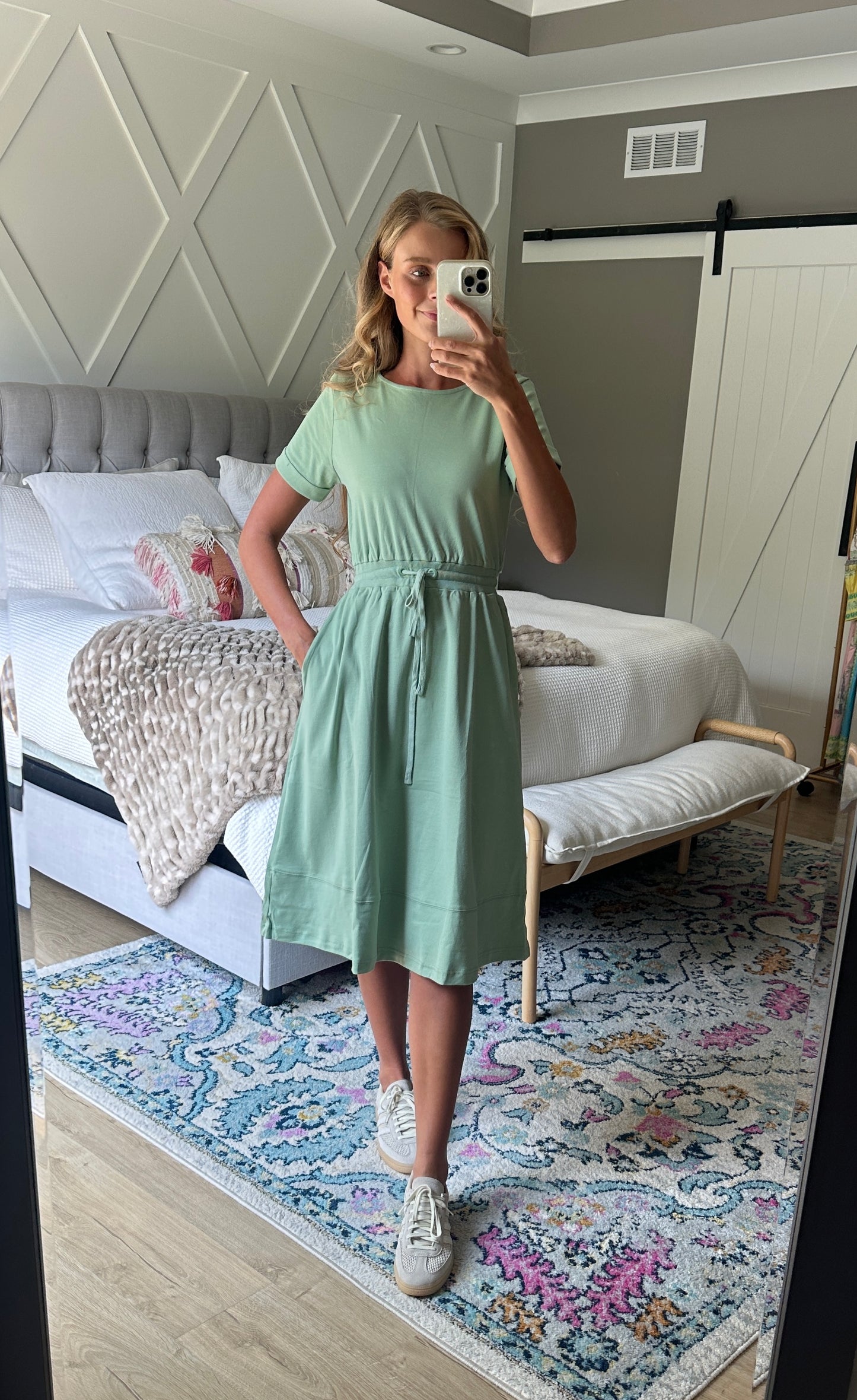 RESTOCKED - The Maren 100% Cotton Ponte Lounge Dress in Sage