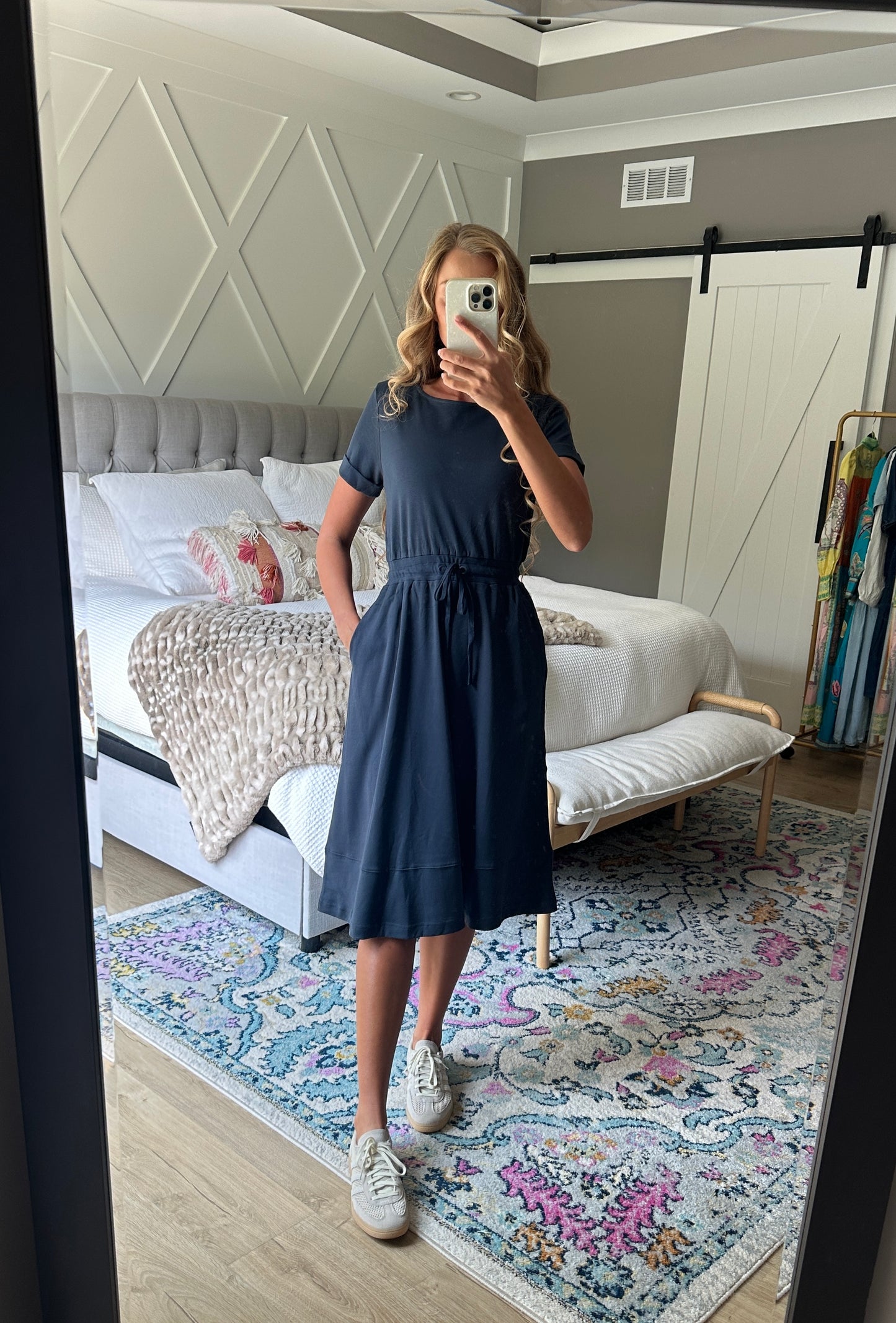 The Maren 100% Cotton Ponte Lounge Dress in Navy