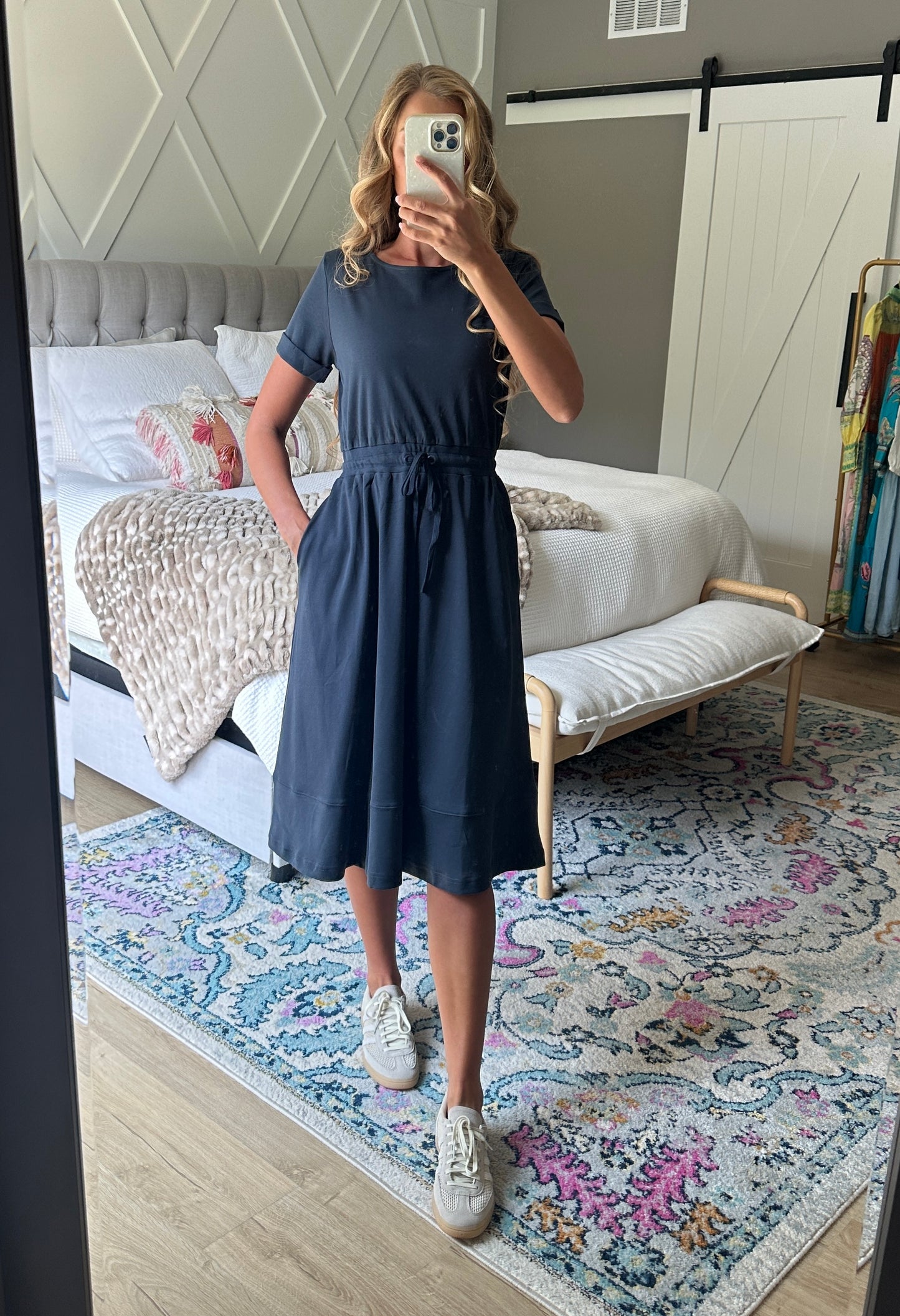 The Maren 100% Cotton Ponte Lounge Dress in Navy