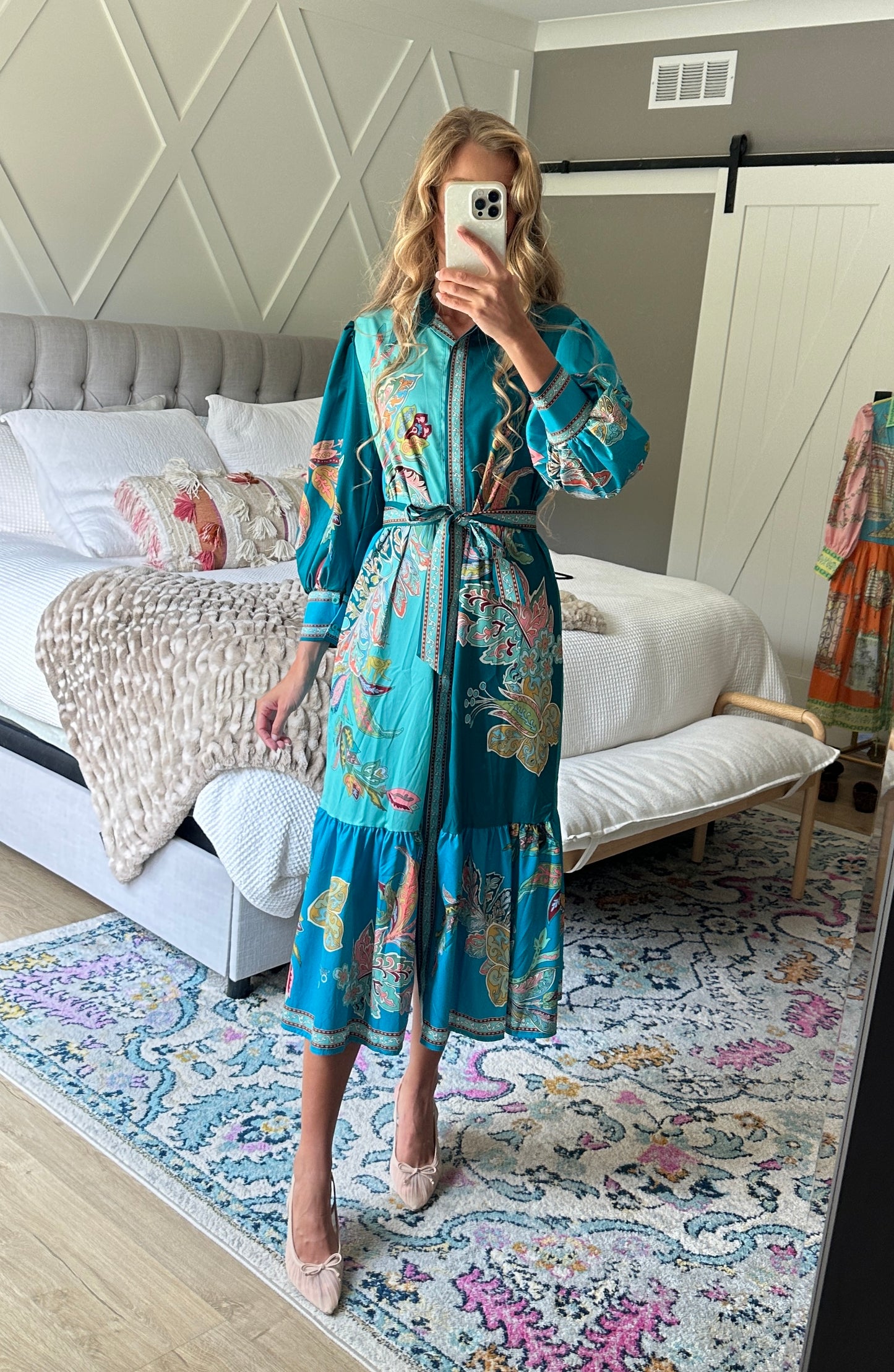 The Vienna Shirt Dress in Teal Paisley