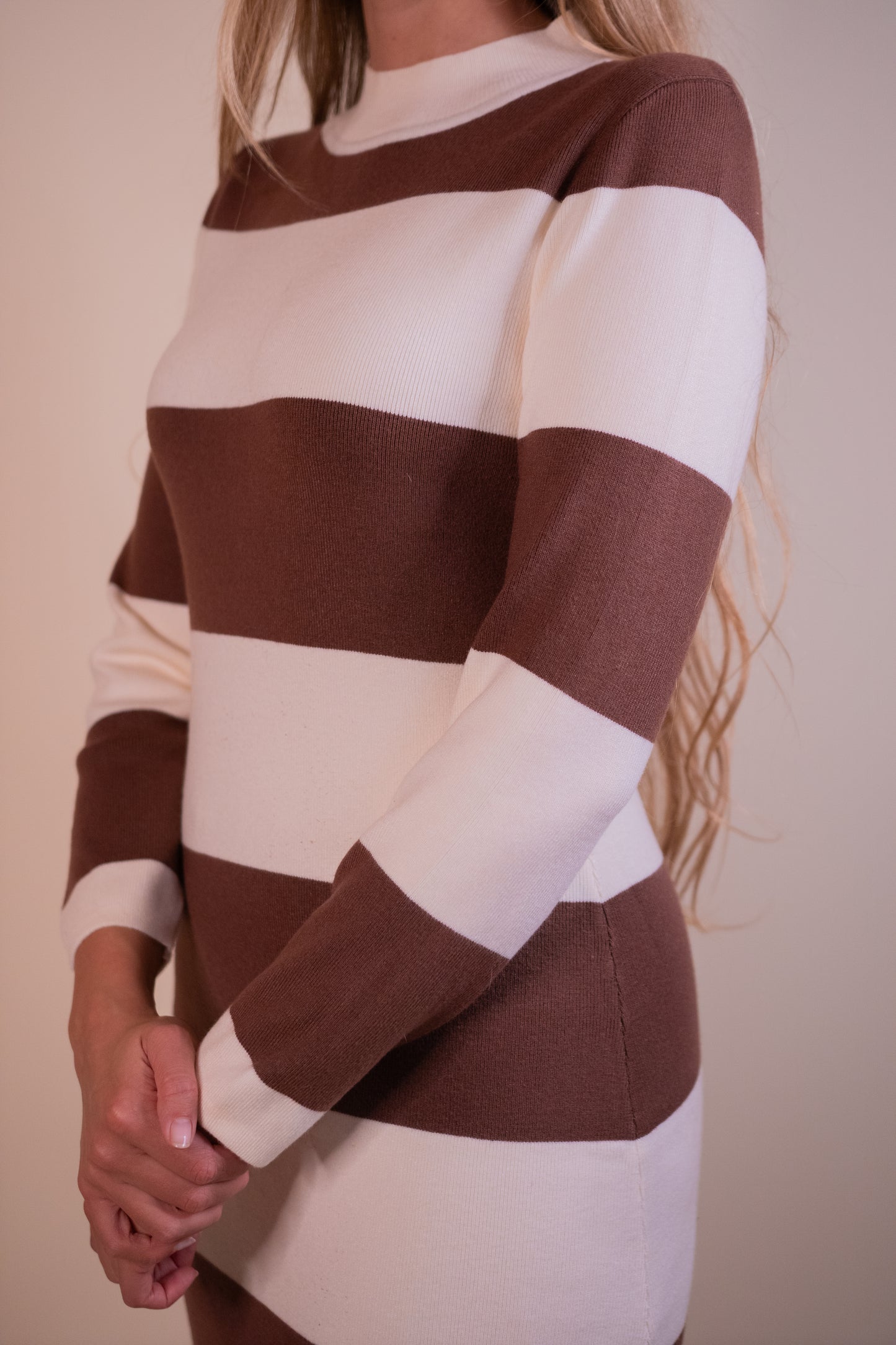 RESTOCKED - The Lucy Brown Stripe Mockneck Dress