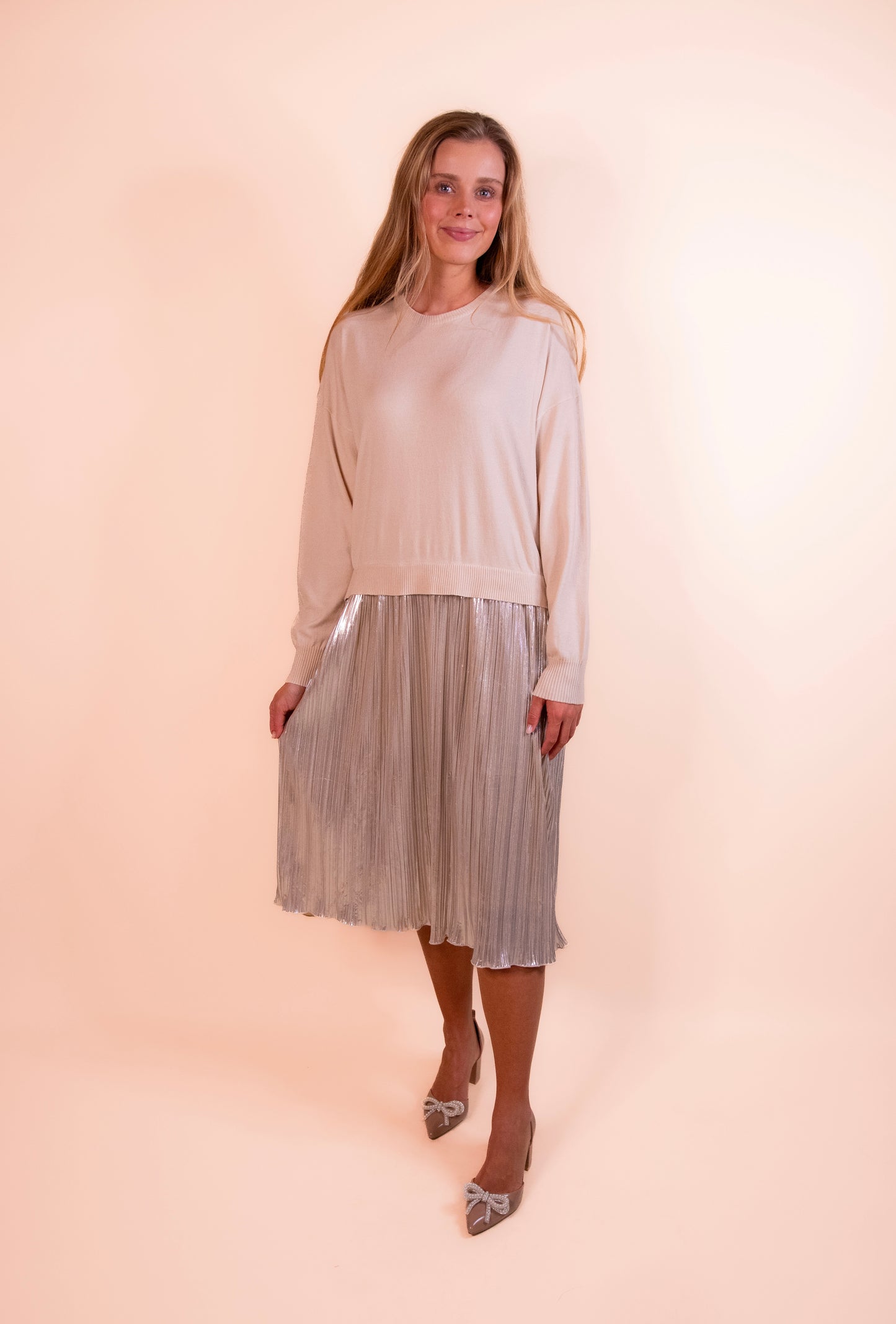 The Kacie Metallic Pleated Skirt Dress