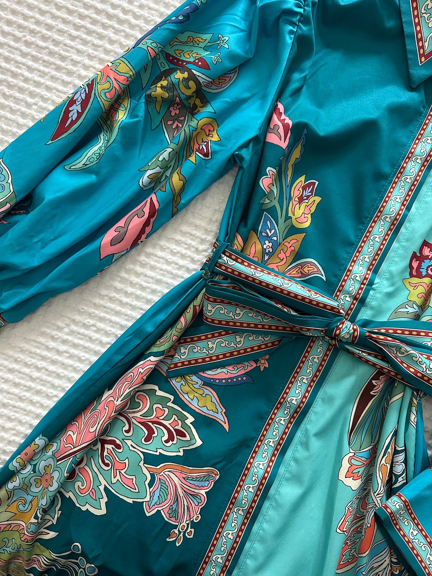 The Vienna Shirt Dress in Teal Paisley