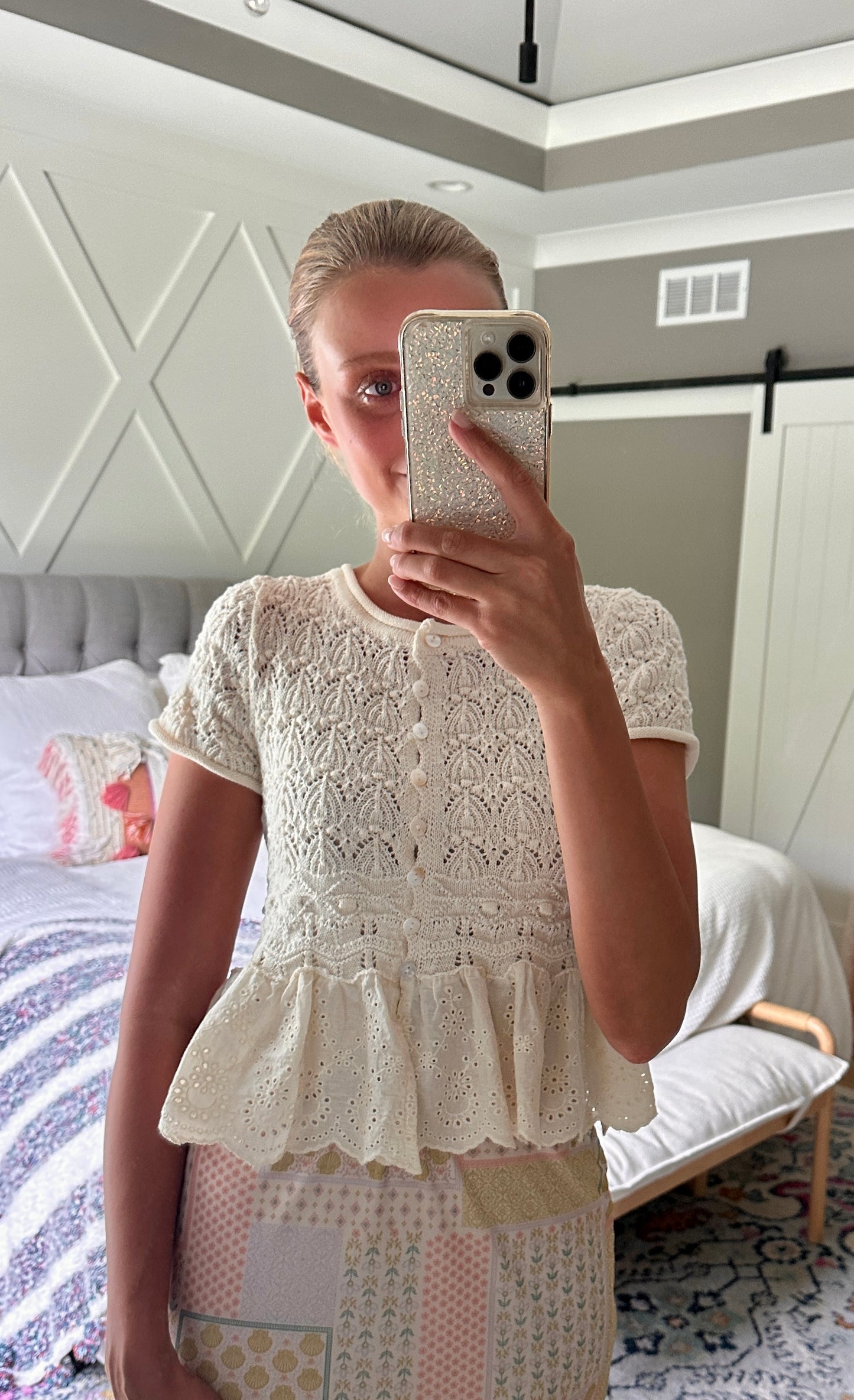 The Haven Crochet Babydoll Top in Buttercream