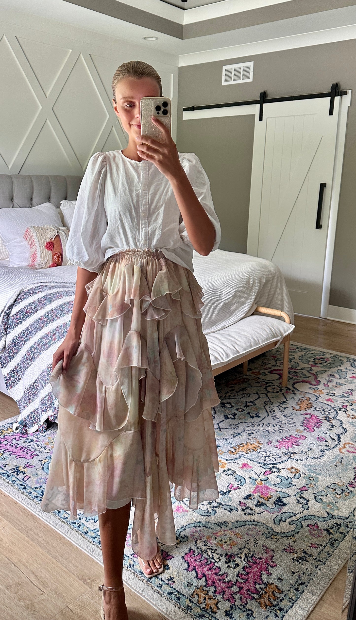The Aria Ruffle Skirt in Watercolor Floral