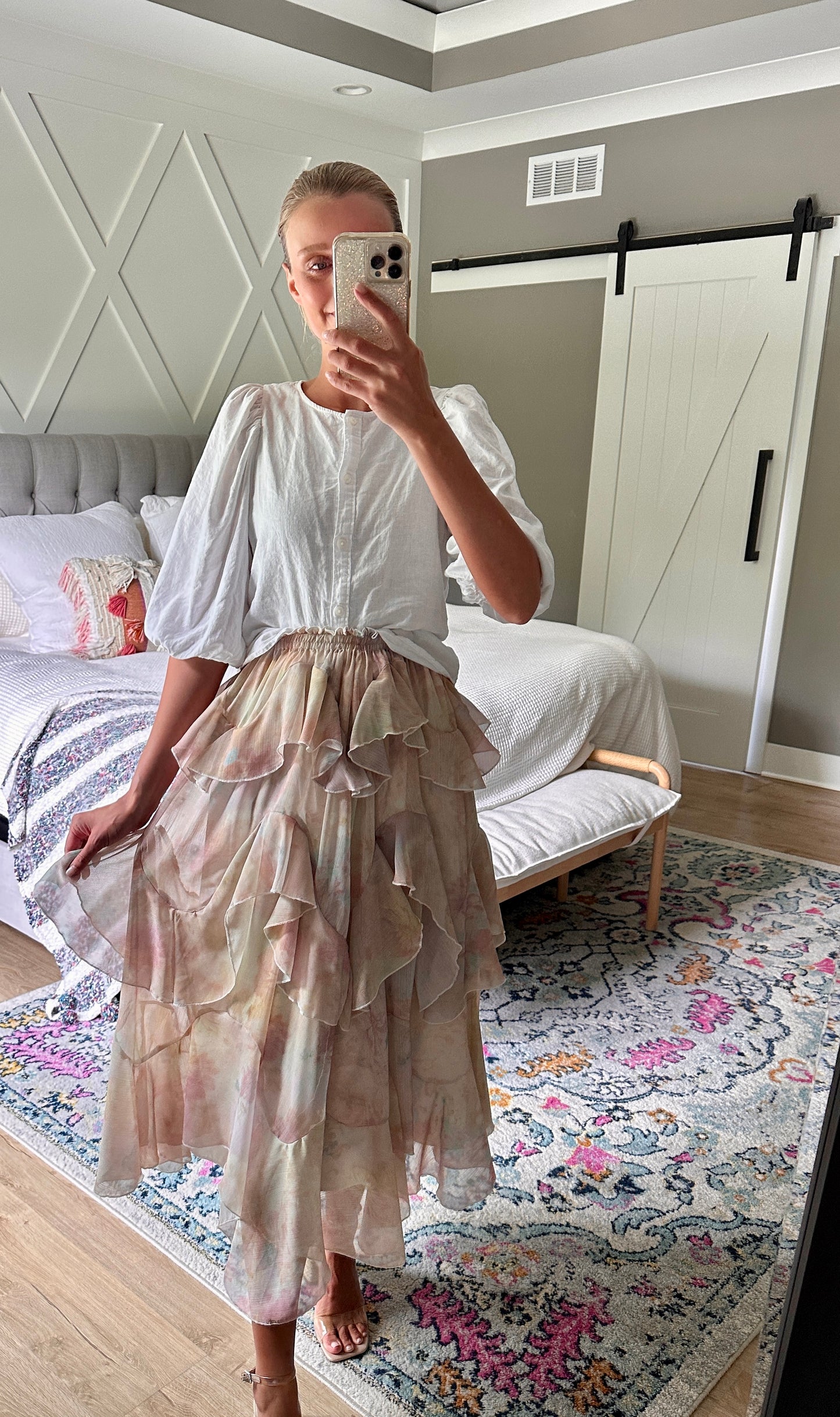 The Aria Ruffle Skirt in Watercolor Floral