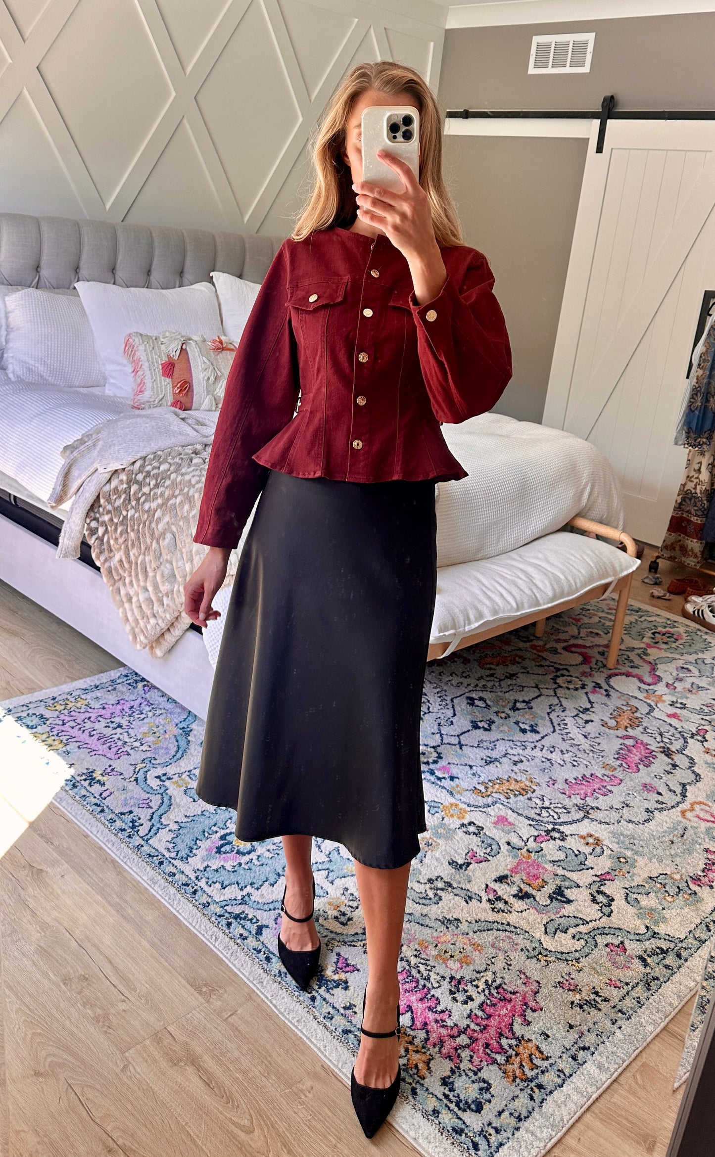The Elena Jacket in Burgundy Denim
