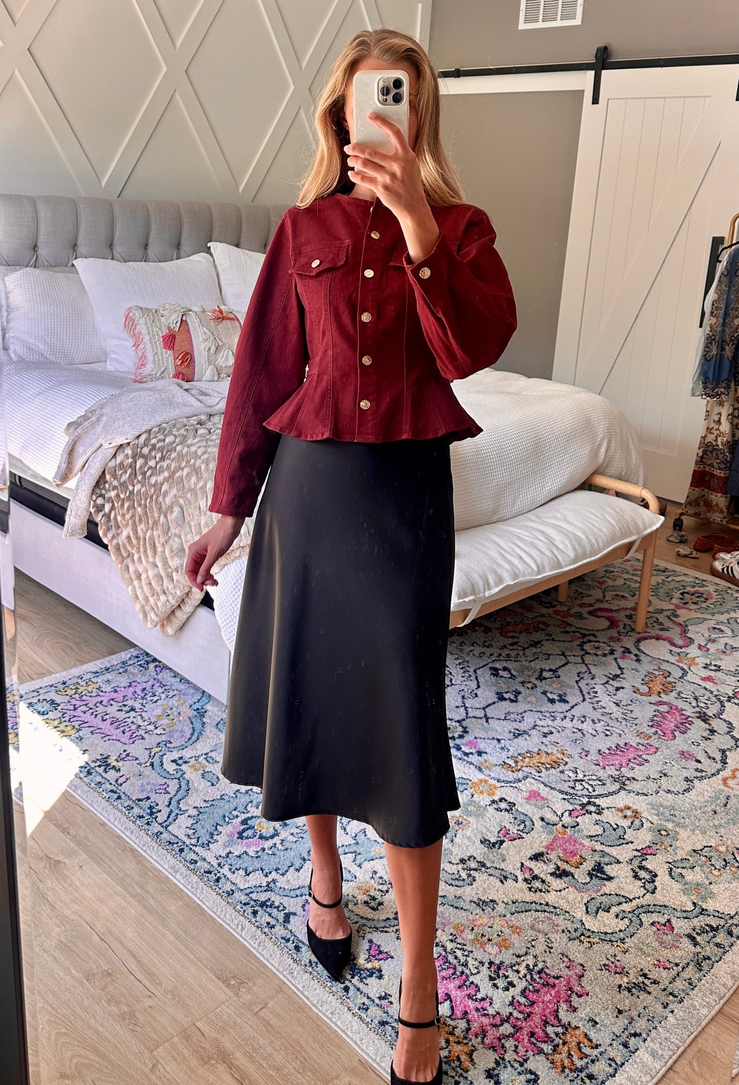 The Elena Jacket in Burgundy Denim