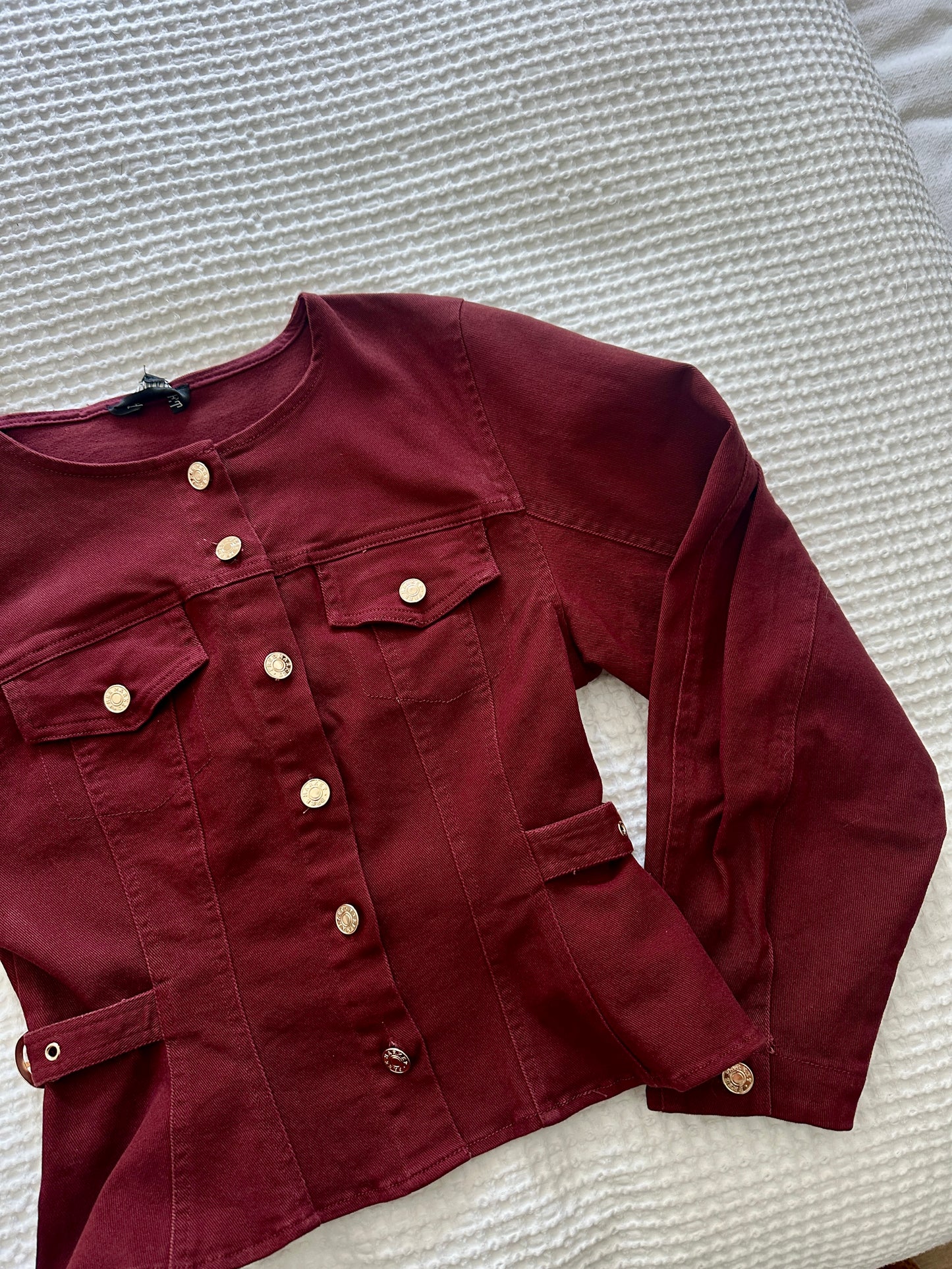 The Elena Jacket in Burgundy Denim