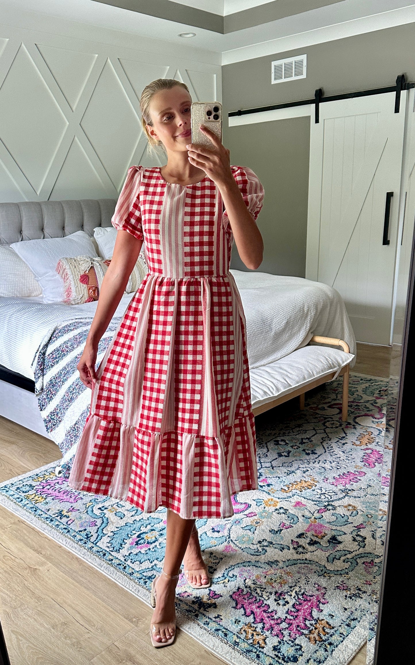 The Lauren Gingham Dress in Red and Pink