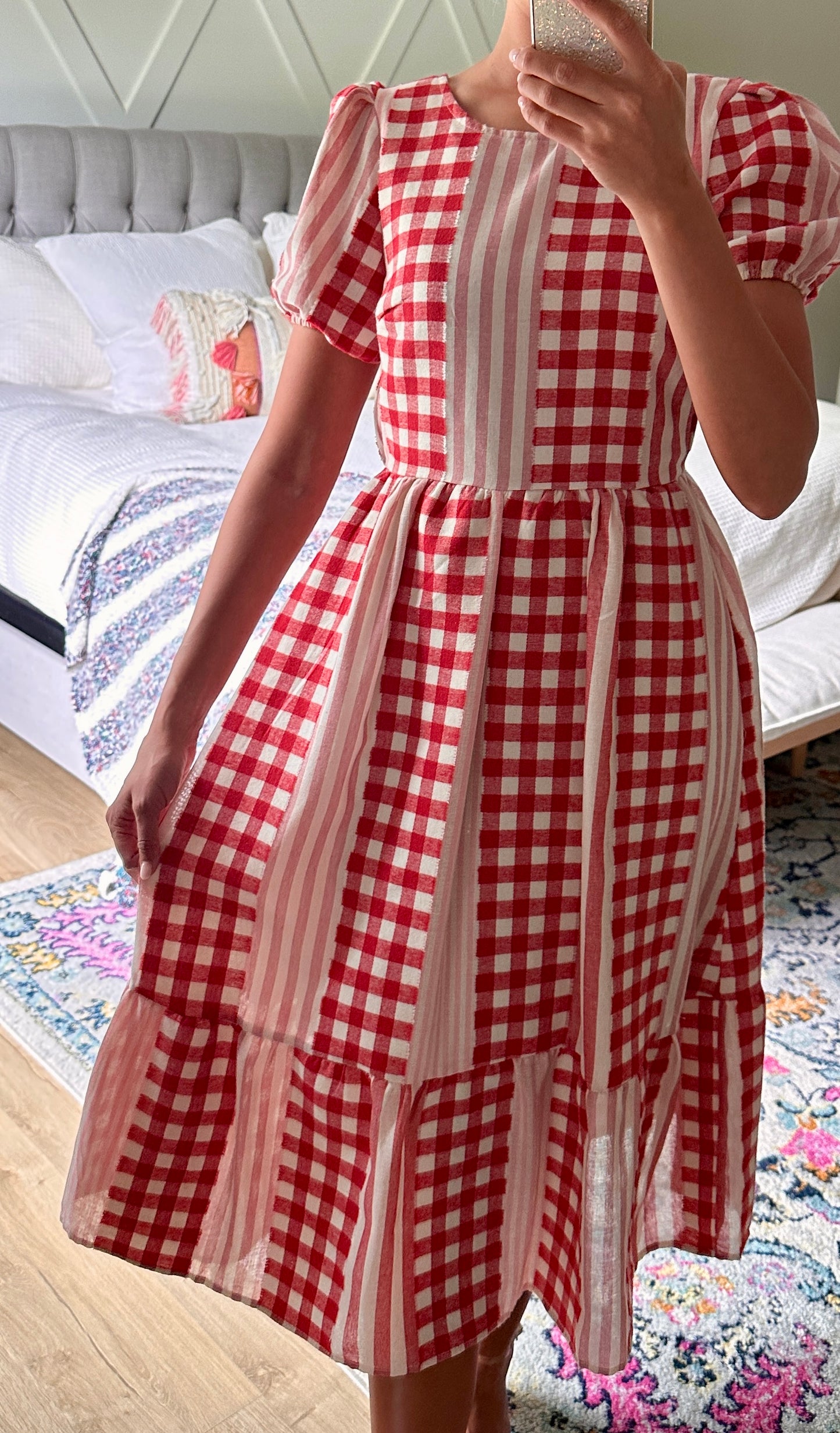 The Lauren Gingham Dress in Red and Pink